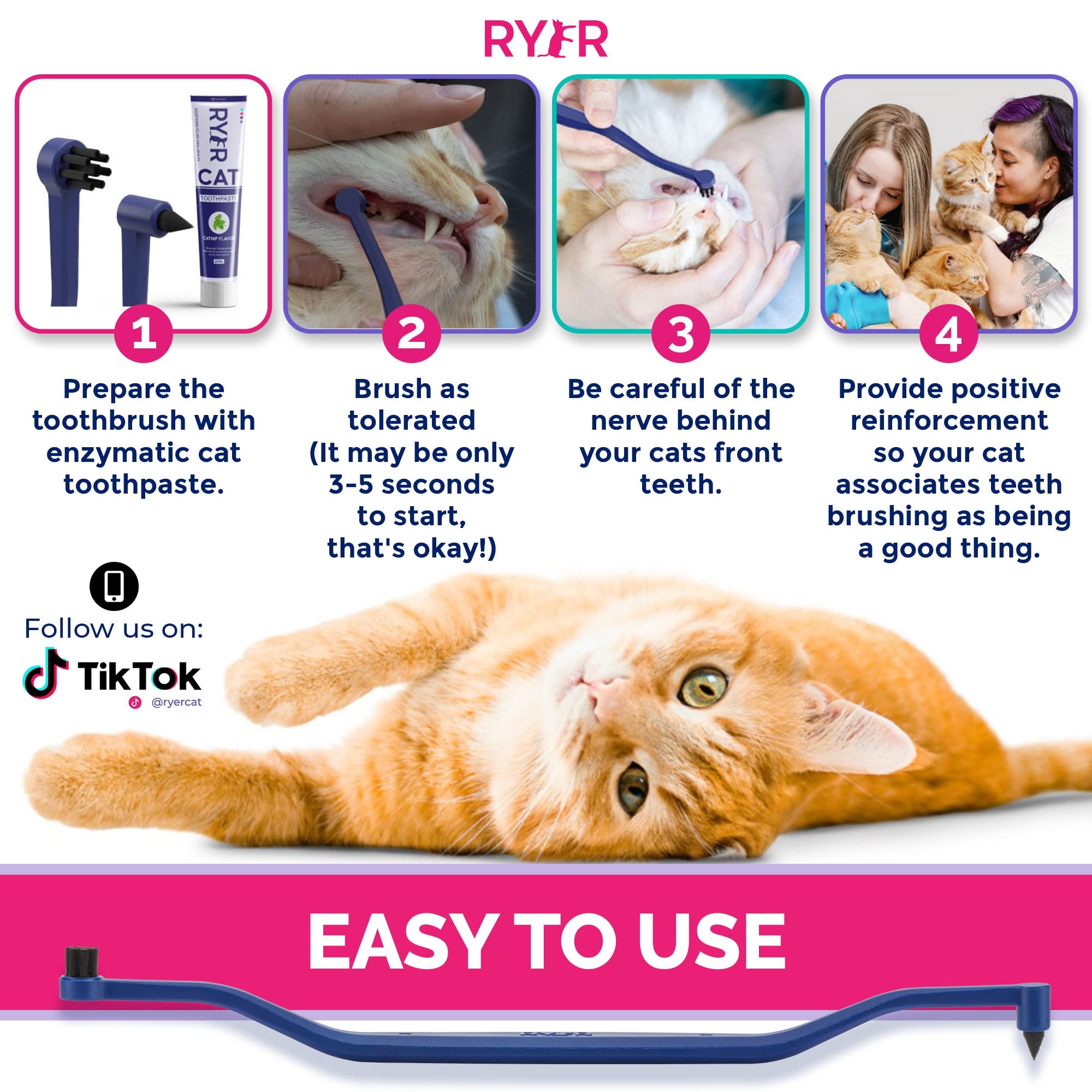 RYERCAT Dual Sided Cat Toothbrush for Kittens - Micro Head, Space Blue, 1 Count