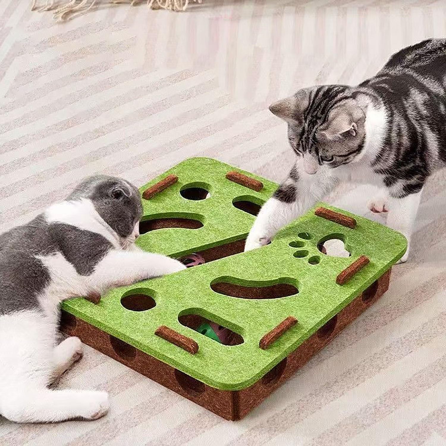 Cat Scratch Puzzle Enrichment Box,Cat Nail File Scratcher Enrichment Box with 3 Bell Balls,Nail File Stress Free Alternative to