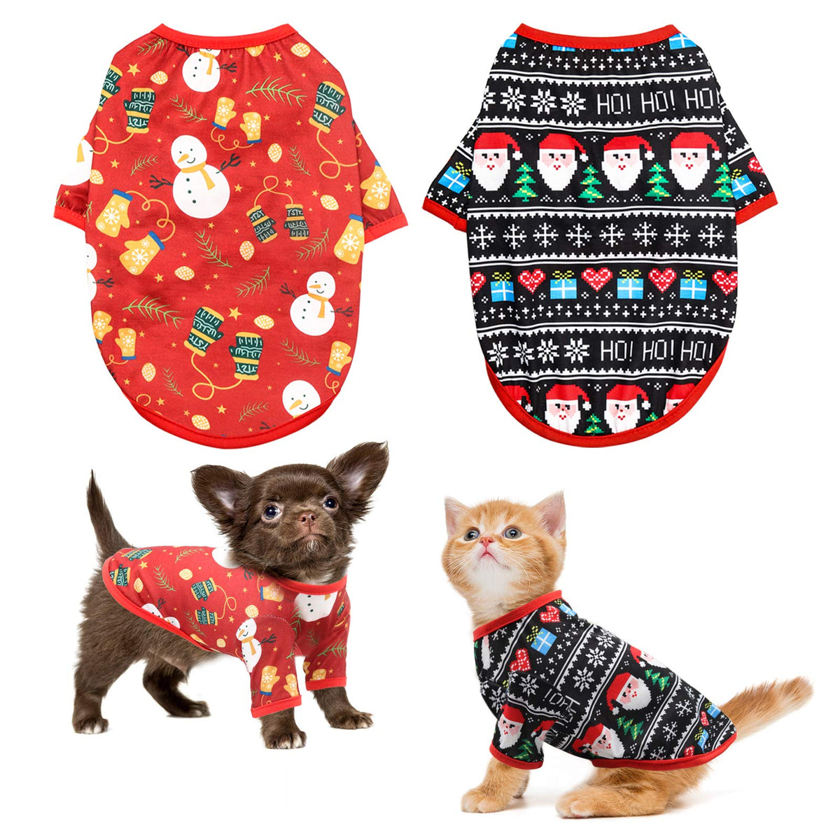 Hylyun Dog Christmas Shirt 2 Packs - Christmas Pet Shirt Soft Breathable Puppy Shirts Printed Pet Clothing For Small Dogs And Cats S