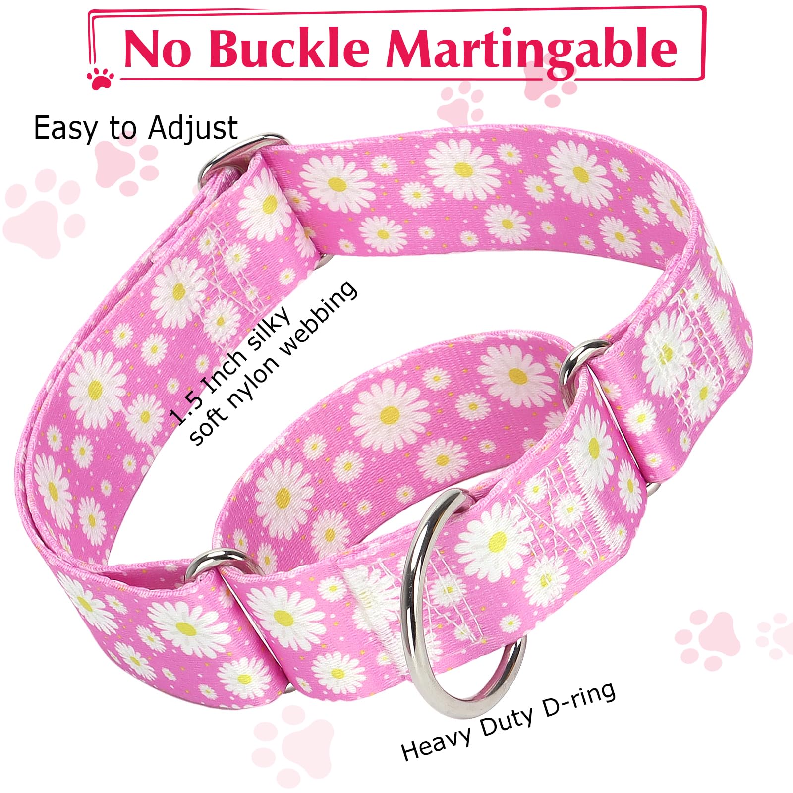Wide 1.5 Martingale Collar For Girl Dogs,No Pull Heavy Duty Dog Collar For Medium Large Extra Large Female Dogs M