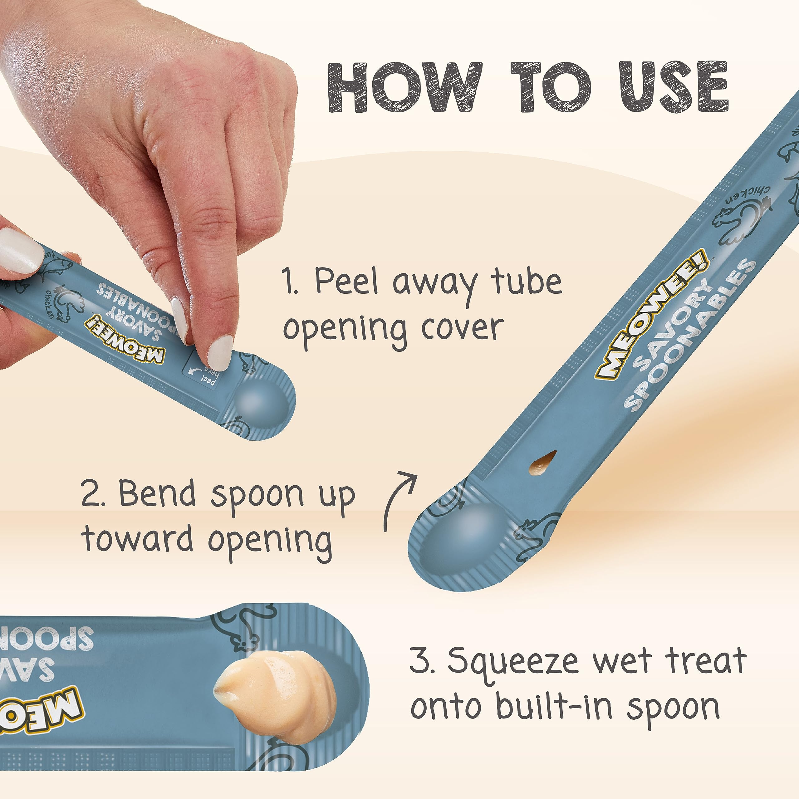 MEOWEE! Savory Spoonables Variety Pack, 12 Count Tube, Triple Flavor Squeezable Lickable Wet Treats for Cats with Built-in Spoon