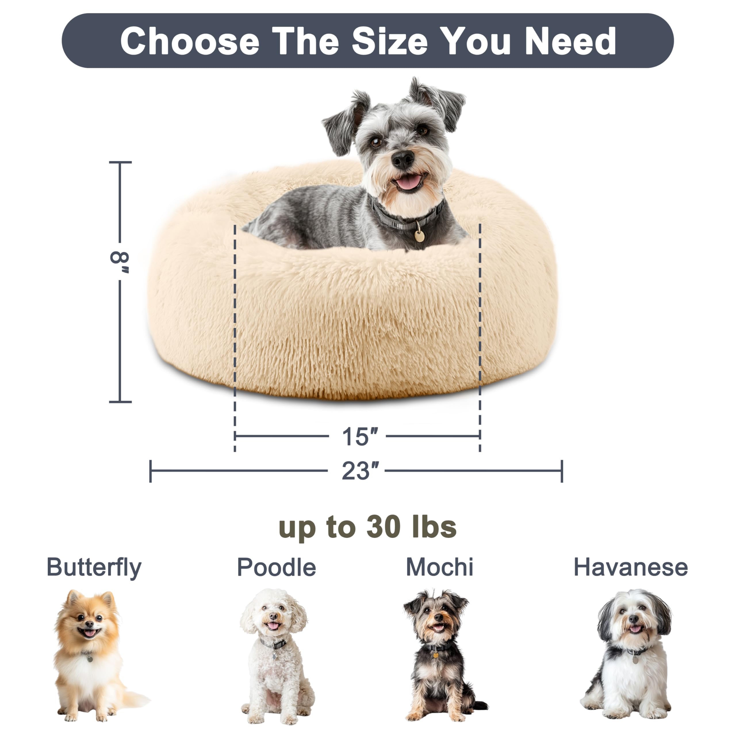 Elsker&Home Calming Dog & Cat Bed,Donut Washable Warming Soft Round 23 Inches Dog Beds For Small Dogs,Anti-Anxiety Fluffy Plush