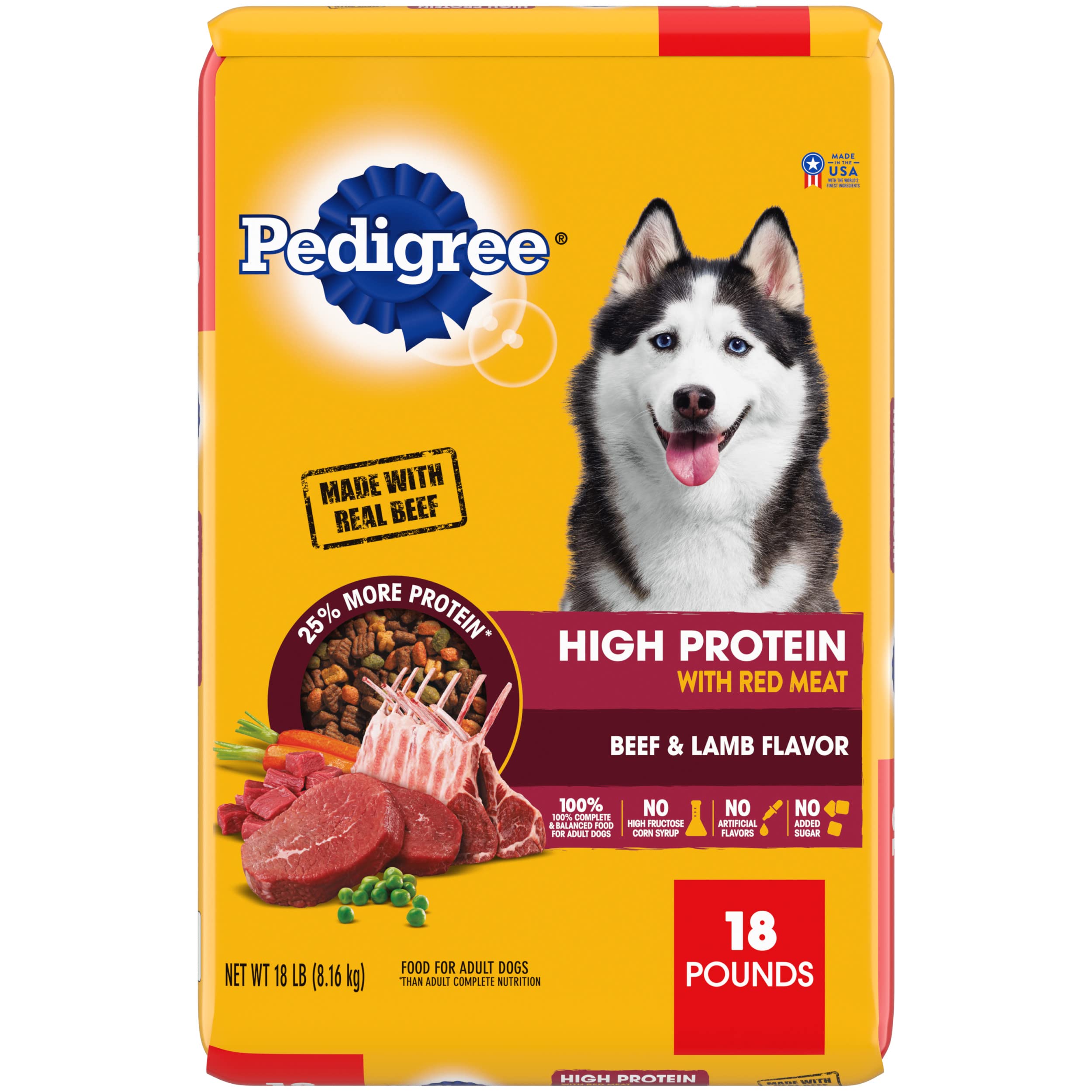 Pedigree High Protein Adult Dry Dog Food, Beef and Lamb Flavor, 18 lb. Bag