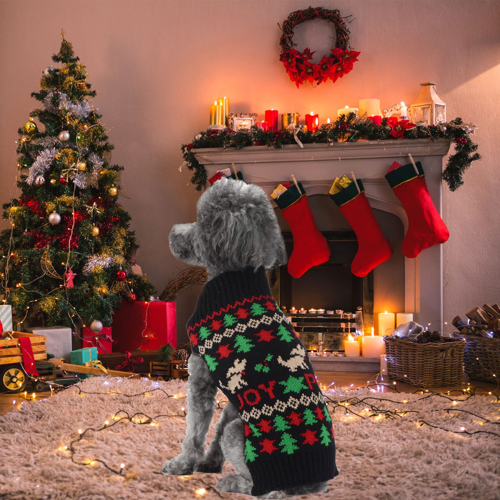 Hrttsy Christmas Dog Sweater Soft Warm Fall Winter Dog Clothes Cute Ugly Xmas Tree Turtleneck Knitwear Pet Costume Sleeveless Pu