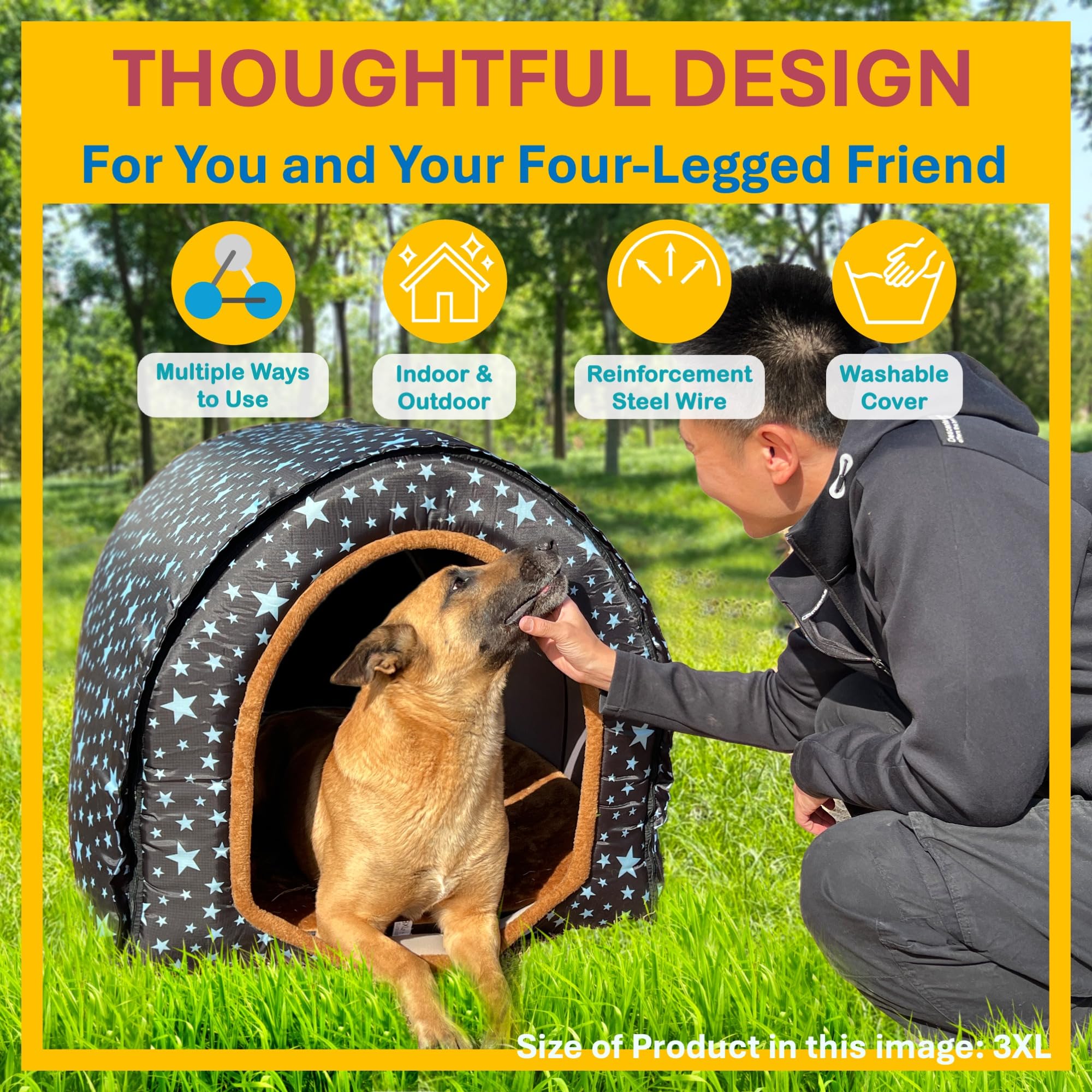 2 In 1 Extra Large Pet Winter House Convertible To Bed With Warm Cushion Mat, 2 Way Indoor Outdoor Warm Dog House Bed, Removable