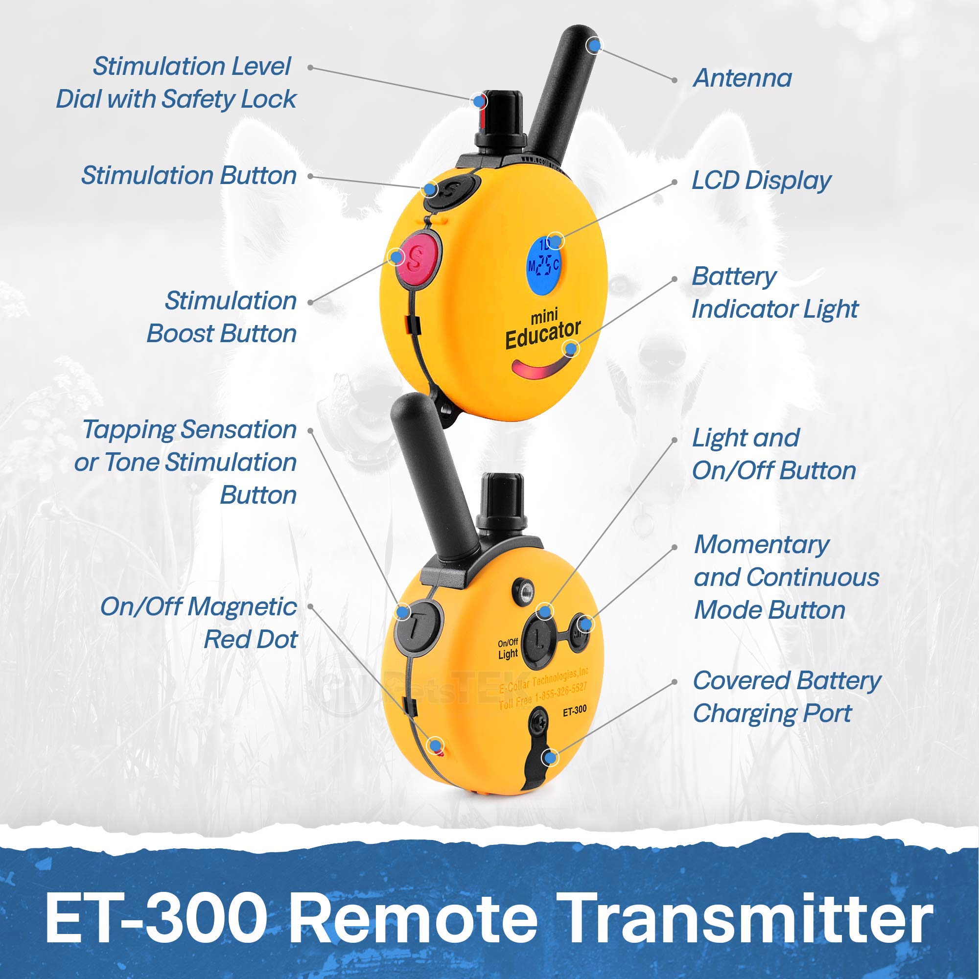 Educator E-Collar Remote Trainer - Waterproof, 100 Levels, Vibration & Sound, 1-Dog Size, Yellow