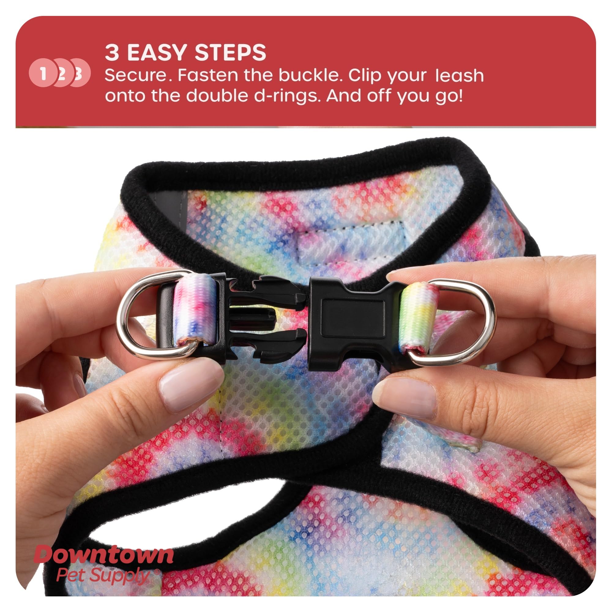 Downtown Pet Supply Step In Dog Harness For Small Dogs No Pull, Large, Tie Dye Traditional - Adjustable Harness With Padded Mesh