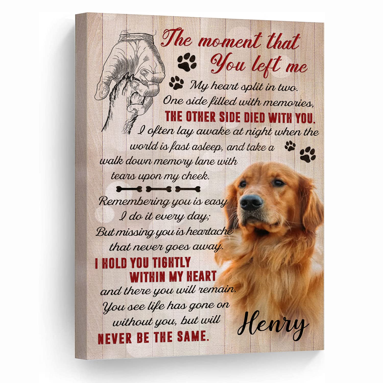 Hanikid Personalized Pet Memorial Poster The Moment You Left Me Custom Gift For Loss Of Dog Cat Condolence Sympathy Gifts For Pets Lovers Photo Canvas Posters Puppy Dogs Bereavement Keepsake Memory