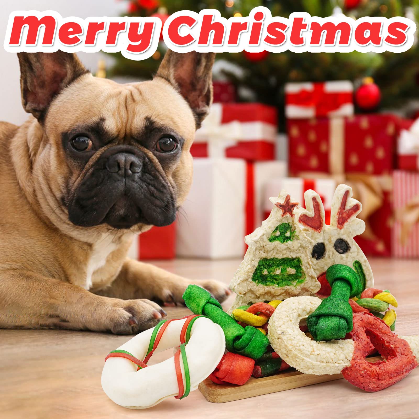 MON2SUN Holiday Christmas Dog Rawhide Treats Stocking for Small to Medium Dogs (13Count)