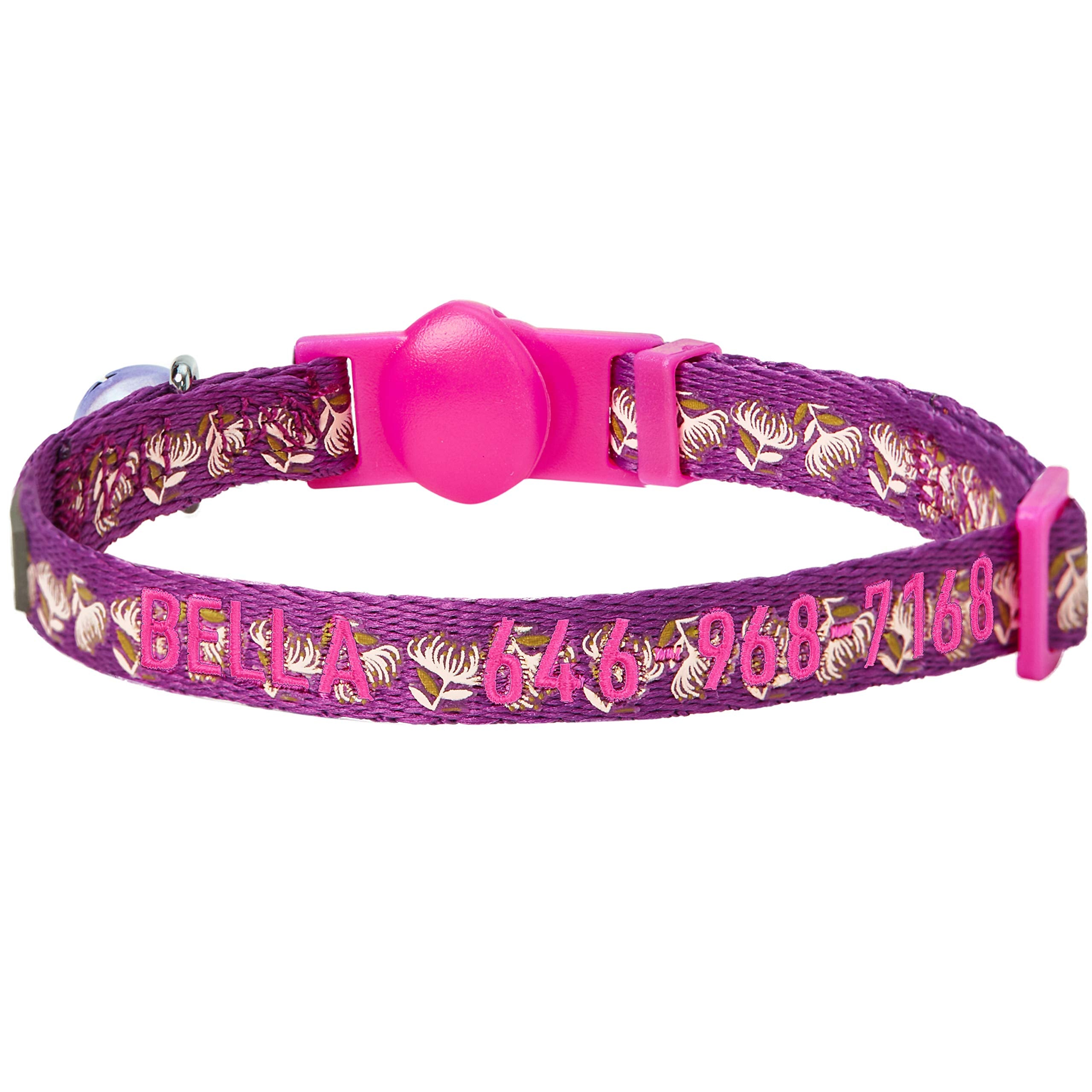 Blueberry Pet Pack Of 2 Personalized Stunning Plum Cat Collars With Bell & Detachable Flower, Adjustable Breakaway Id Collars Em