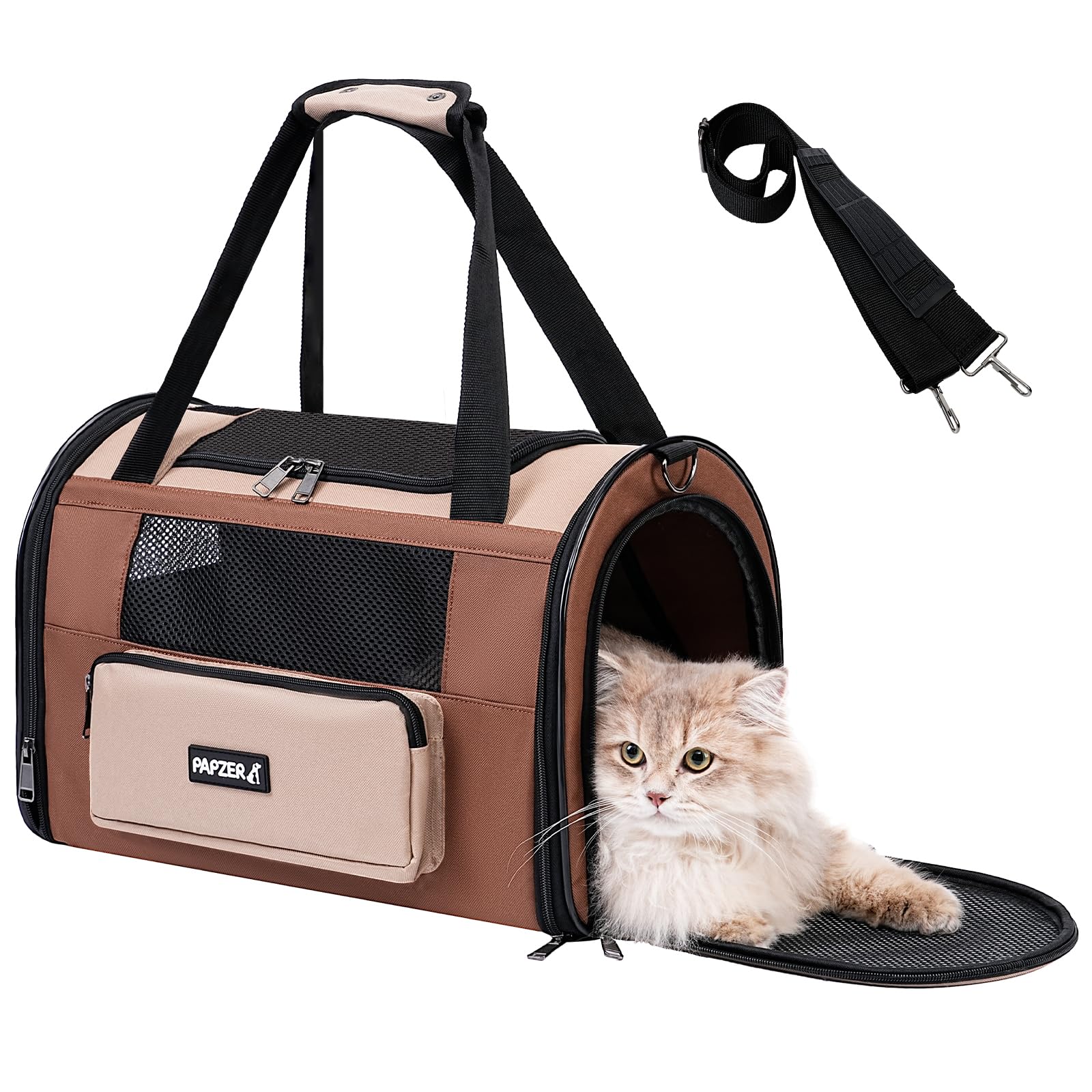 PAPZER Collapsible Small Pet Carrier for Cat 15 lbs with Fashion Pocket, Lightweight Sturdy Travel Carry Bag Little Puppy Dog, B