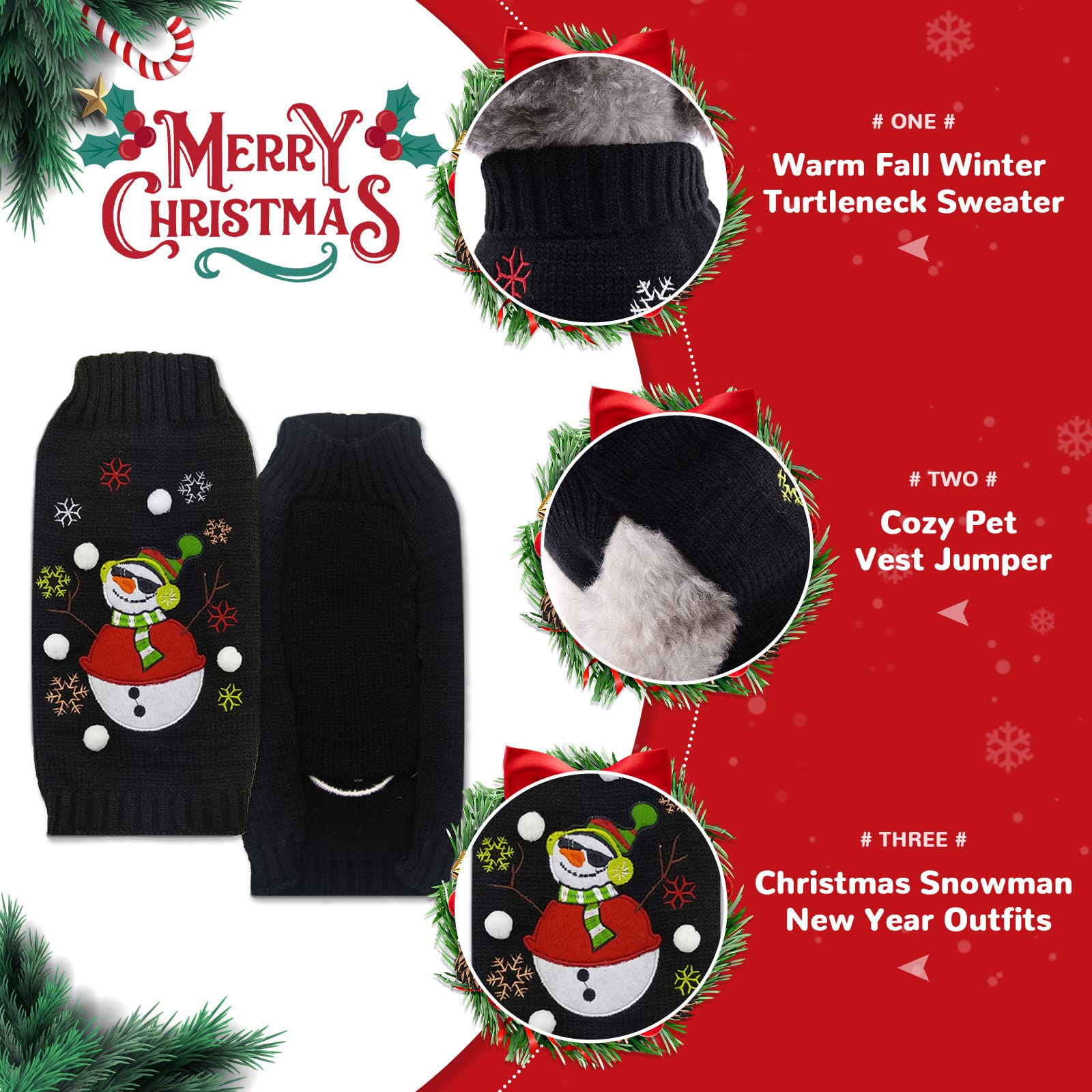 PETCARE Christmas Dog Sweaters Black Snowman Ugly Snow Xmas Puppy Costume Pet Holiday New Year Fall Winter Dog Clothes for Small