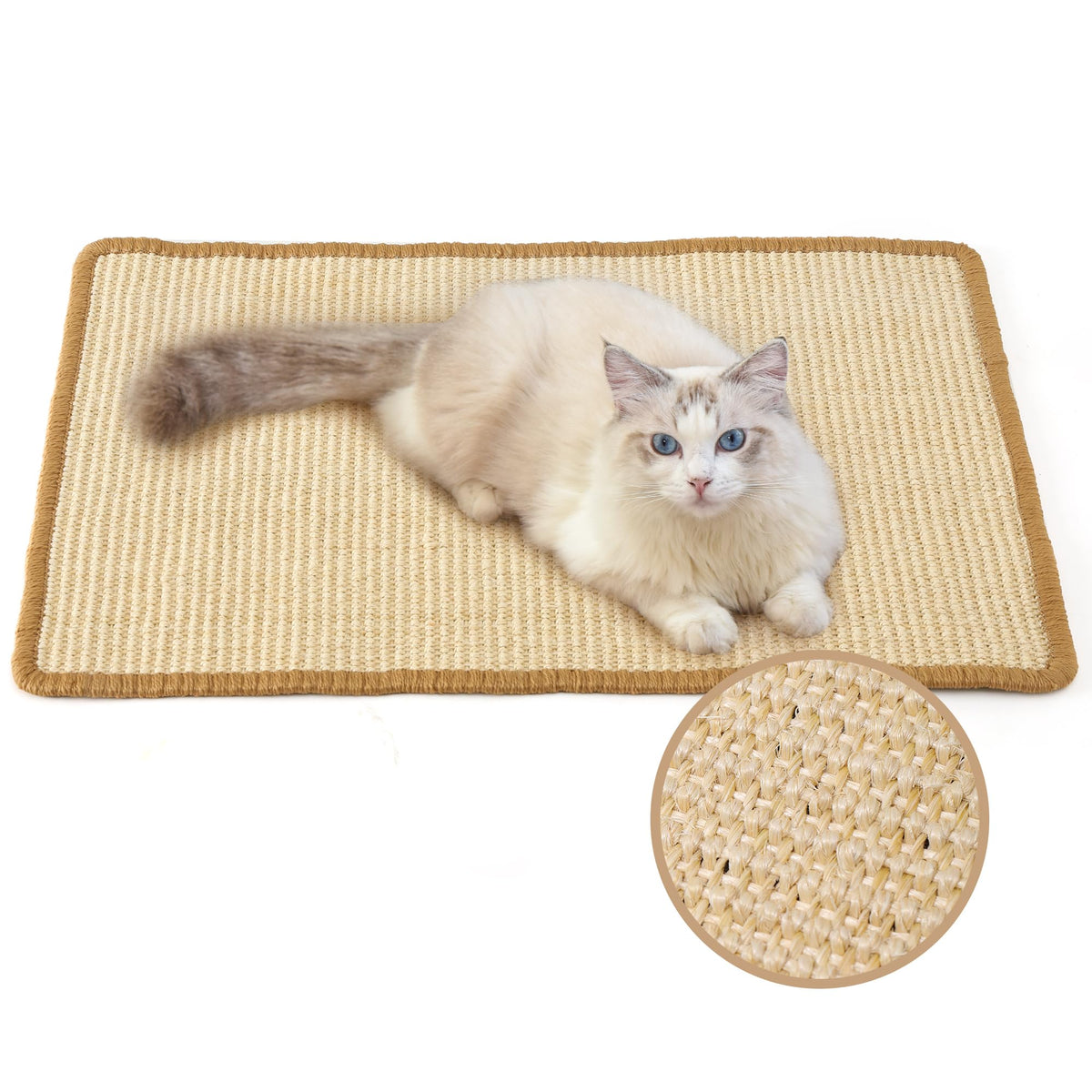 Fukumaru Cat Scratcher Mat, 23.6 X 15.7 Inch Natural Sisal Cat Scratch Mats, Horizontal Cat Floor Scratching Pad Rug With Sticky Velcro Tape, Protect Sofa And Carpet