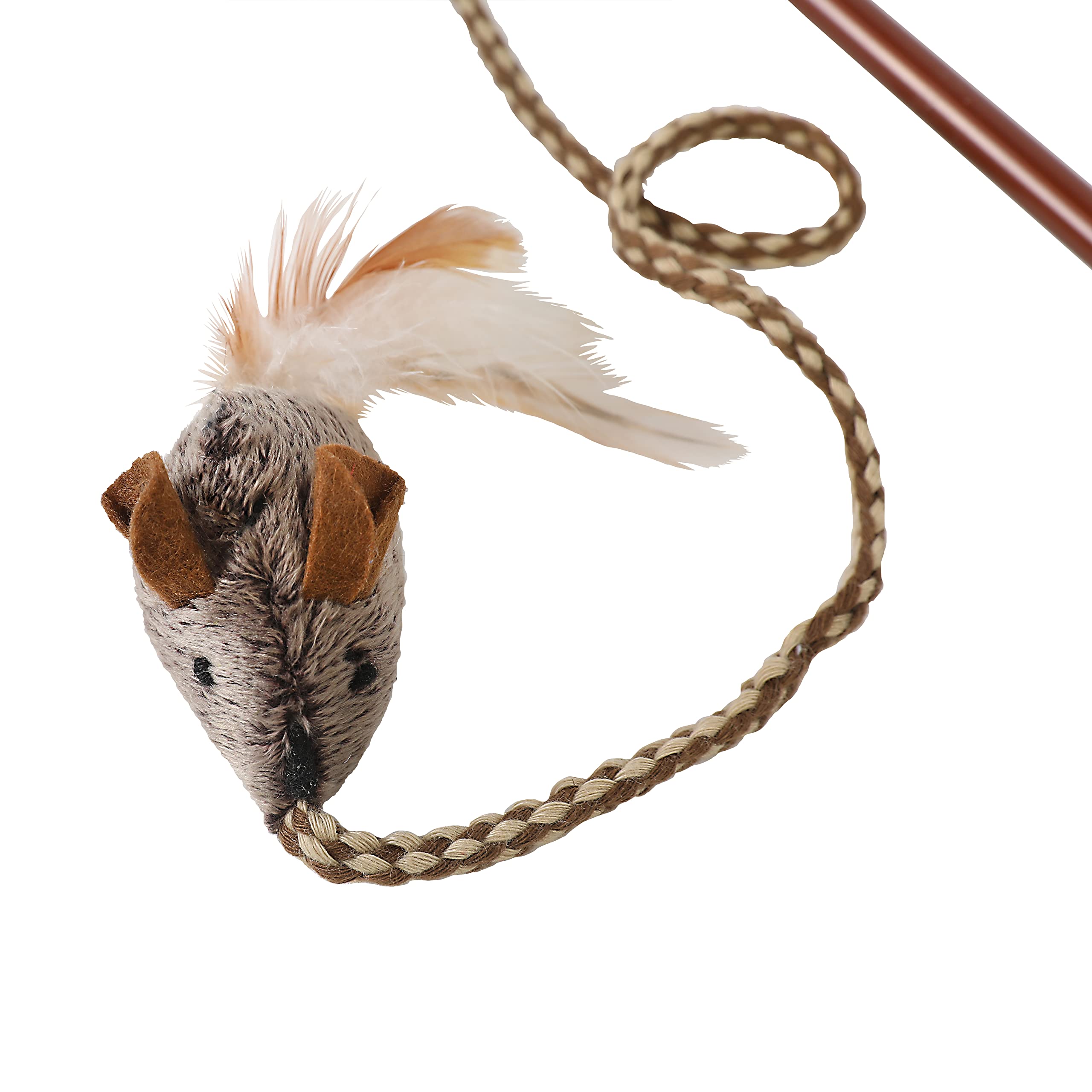 Ourpets Play-N-Squeak Teathered & Feathered Play Wand Cat Toy, For All Breed Sizes