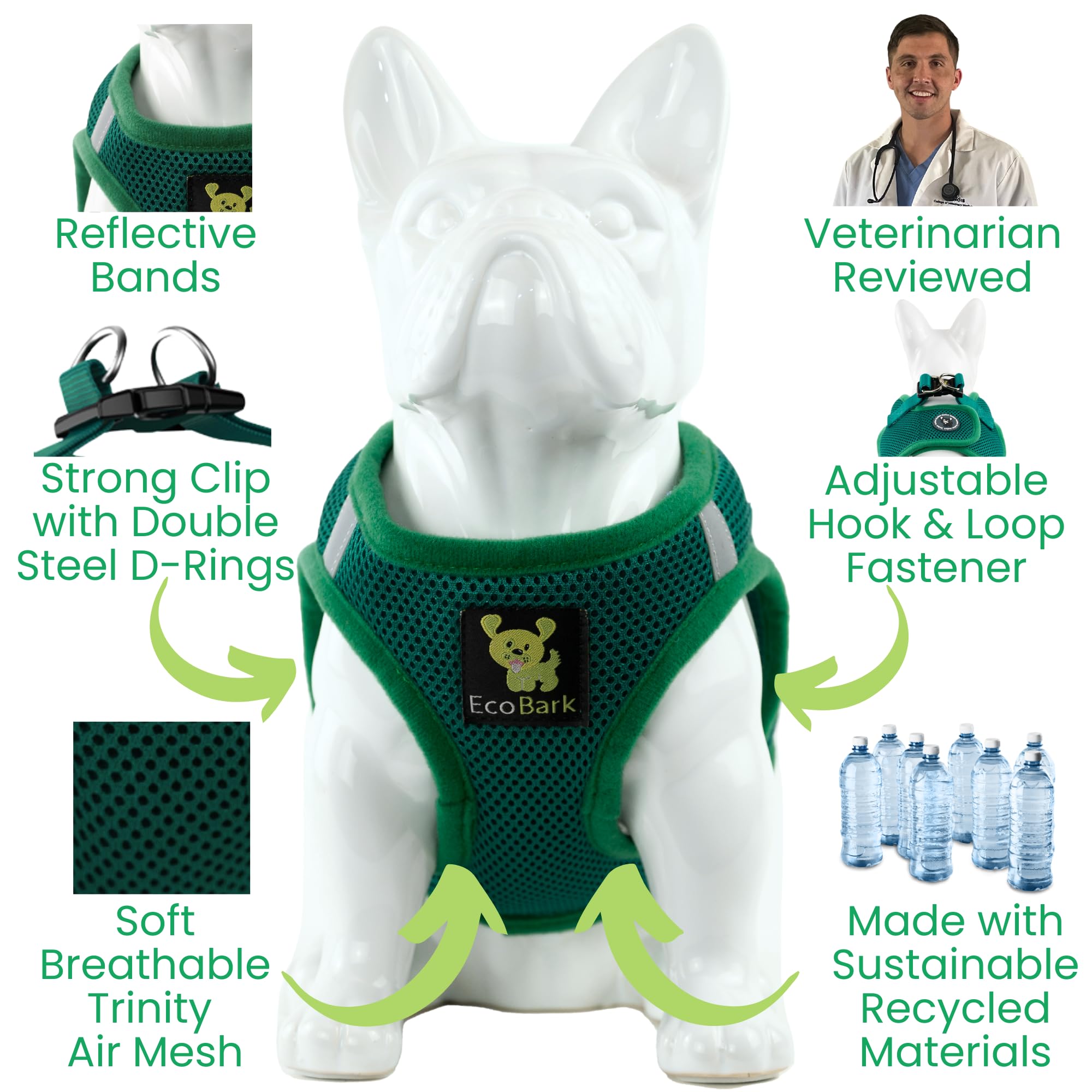 Ecobark Dog Harness - Teacup Dog Harnesses For Xxxs, Xxs, Xs, And Small Dogs - Step In Soft Mini Body Halter - Puppy Harness- Toy Breed Dog Harness Vest Under 5 Pounds Lbs (Xxxs, Forest Green)