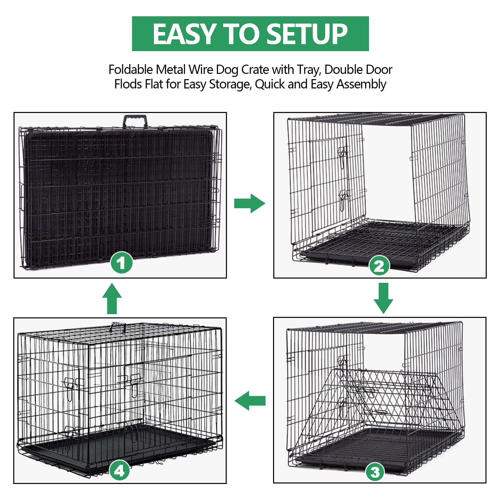 Heavy Duty Large Dog Crate, 48 Inch Dog Crates For Large Dogs, Metal Wire Folding Dog Cage With Removable Trays, Locks, Double-D