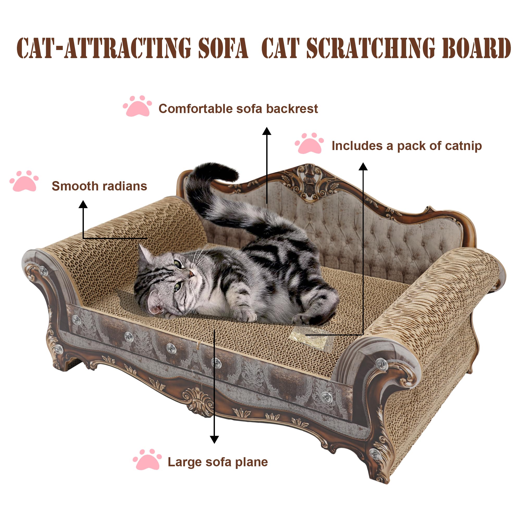 Coozment Sofa Shaped Scratching Couch,Thick Scratching Cardboard, Lounge Bed For Indoor Rest&Play, Sofa Scratcher Pad (23 ''L X