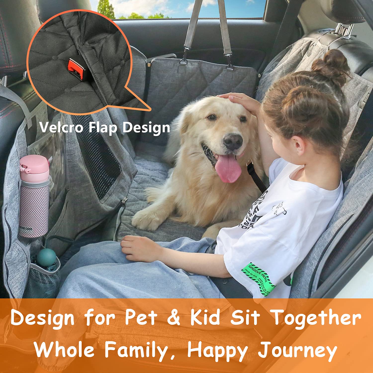 Hanjo Pets Car Dog Cover Back Seat - Car Hammock For Dogs Waterproof - Dog Car Seat Cover For Backseat With Mesh Window Multiple Pockets For Car/Suv Nonslip Rubber Back Washable