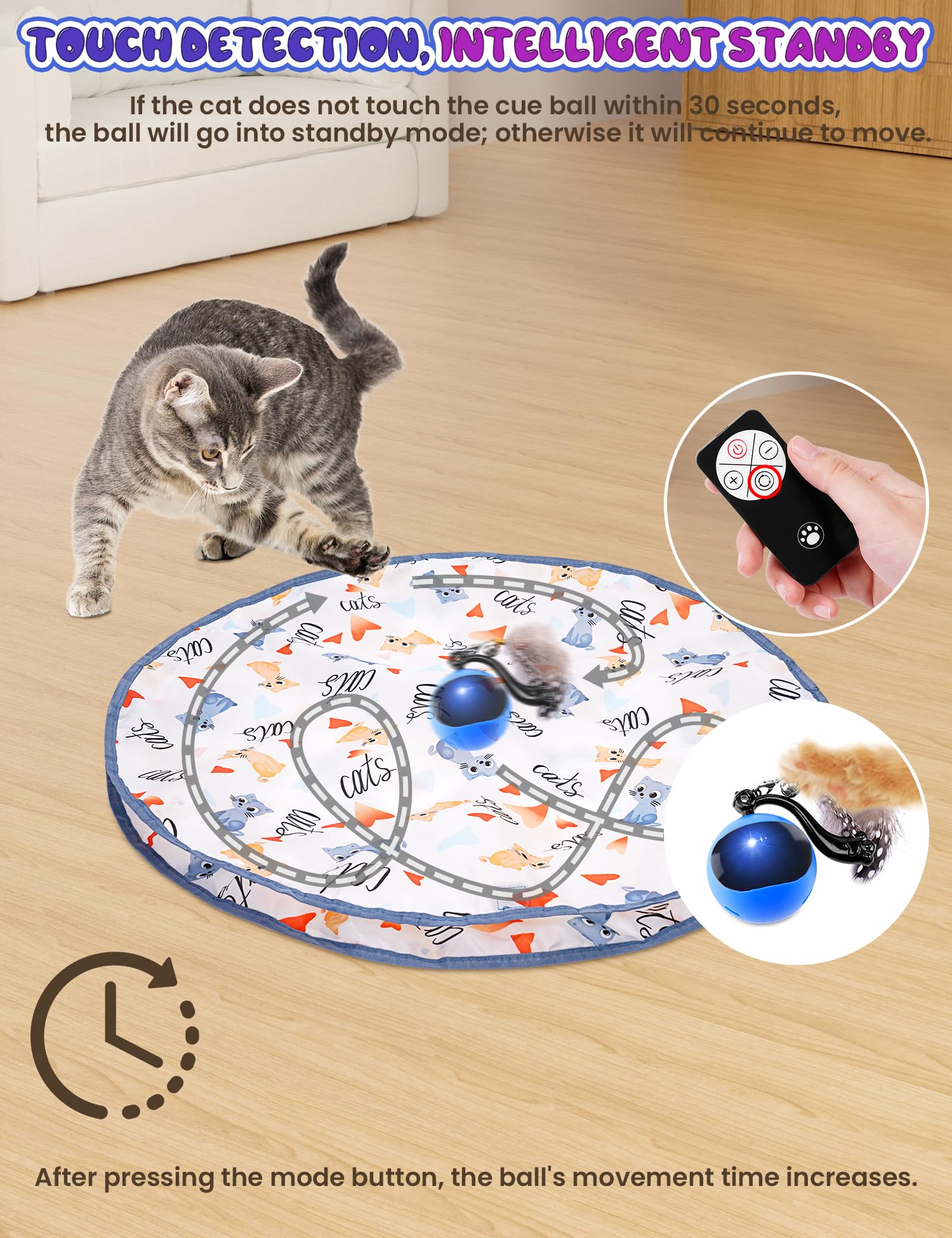 Eisfiel Interactive Cat Toys For Indoor Cats, Cat Play Mat Toy, Automatic Motion Activated Moving Ball Hide And Seek Cat Toy Gam