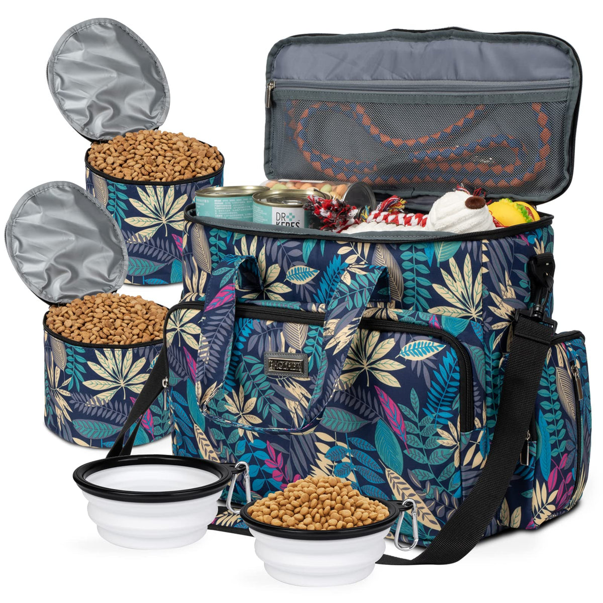 Baglher Dog Travel Bag, Pet Travel Bag(All Pet Travel Supplies), With 2 Pet Food Containers And 3 Collapsible Silicone Bowls; Essential Kits For Pet Travel Hawaii