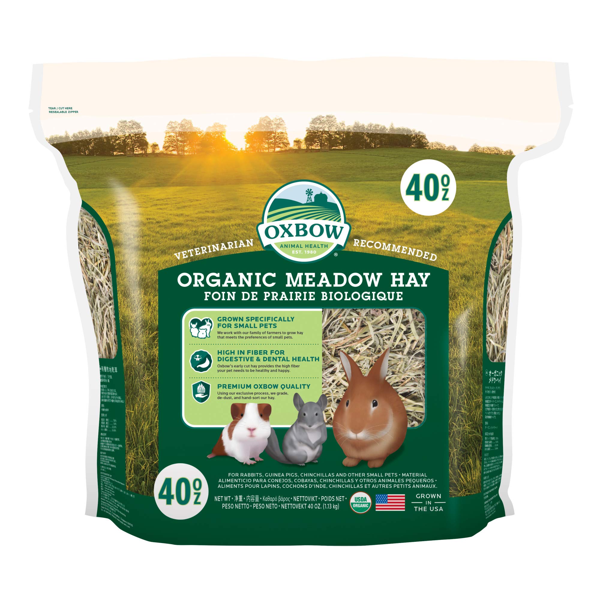 Oxbow Animal Health Meadow Hay - All Natural Hay For Rabbits, Guinea Pigs, Chinchillas, Hamsters & Gerbils - 40 Oz.