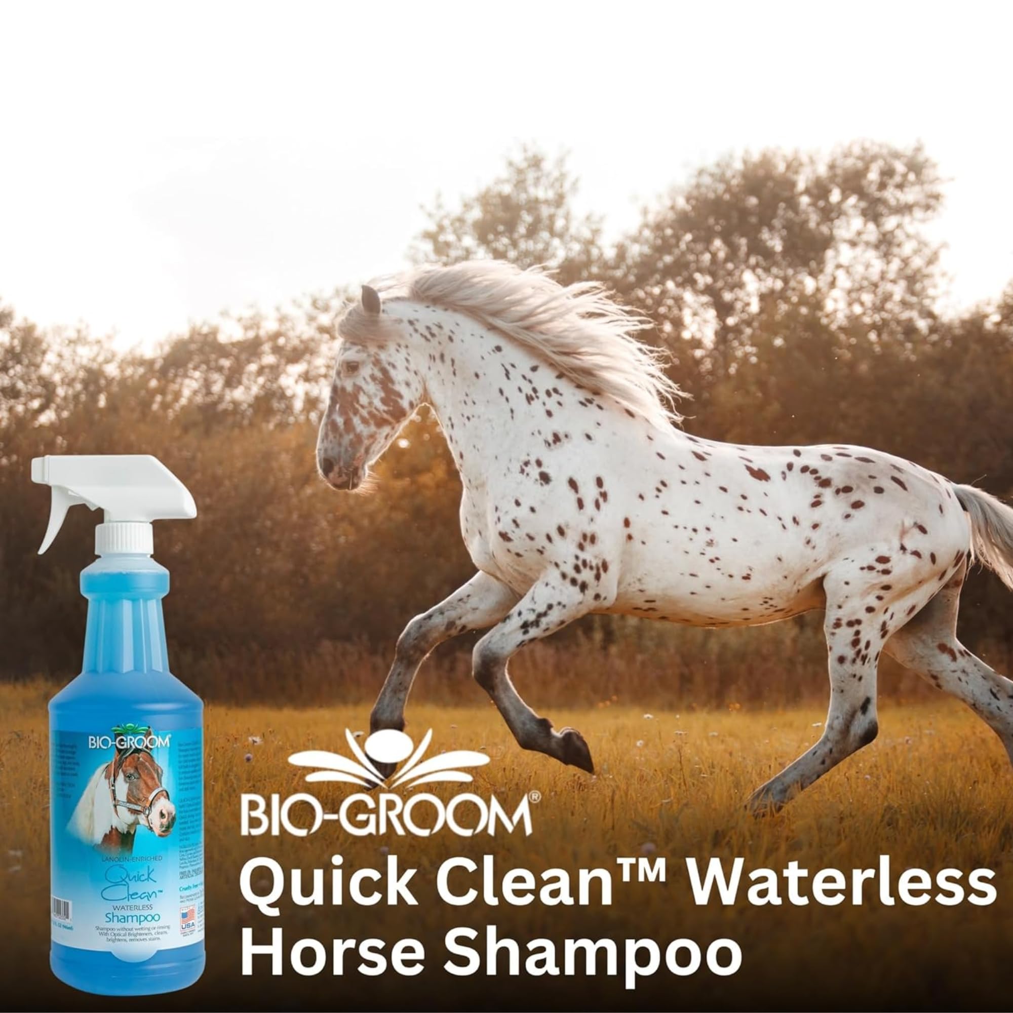 Bio-Groom Waterless Horse Shampoo - Dry, Quick Clean, Mane And Tail Shampoo For Horses, Grooming Supplies, Pet Shampoo Spray Cruelty-Free, Made In Usa - 32 Fl Oz 1-Pack