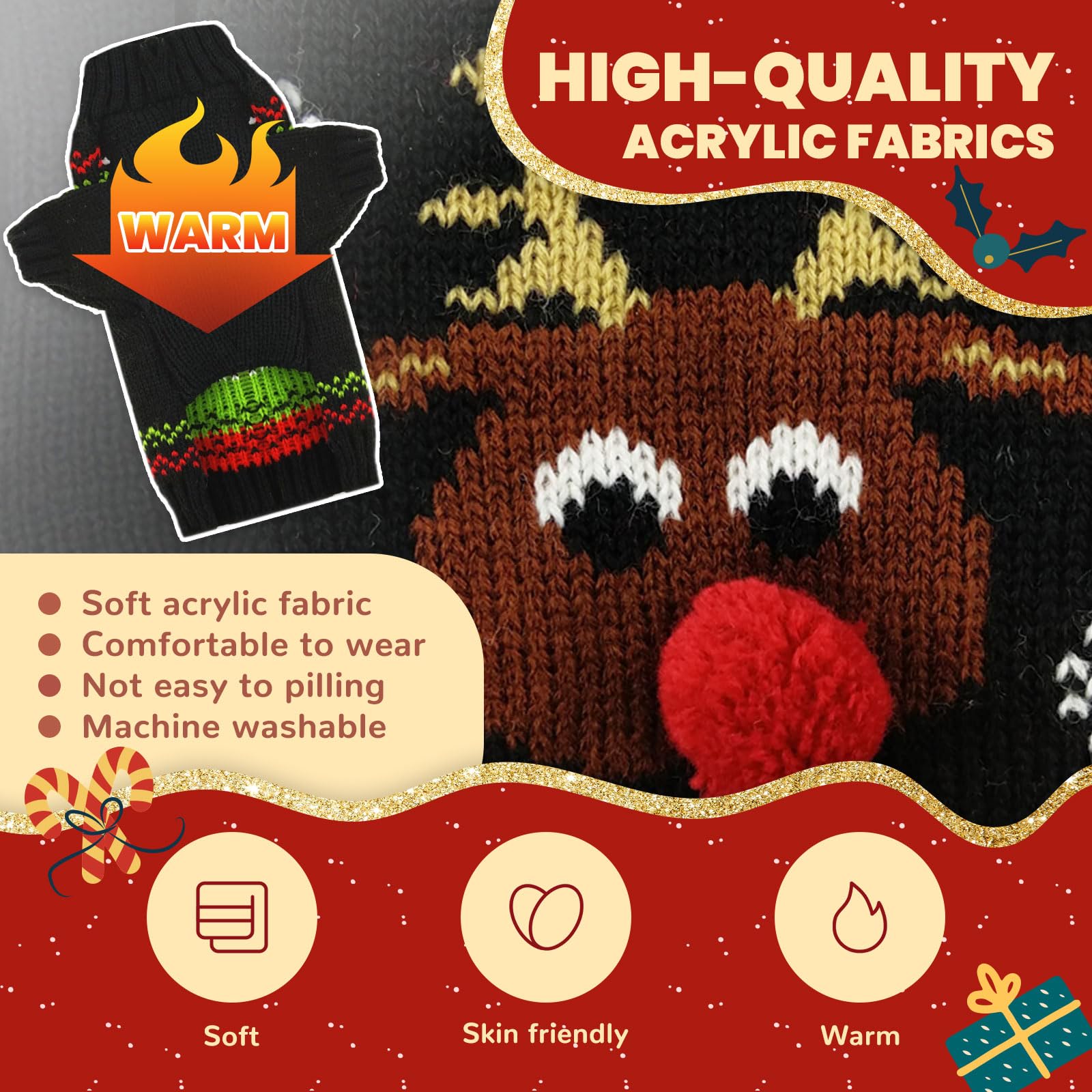 Axiijgl Reindeer Cat Christmas Sweater With Leash Hole - Soft Dog Clothes Outfit For Dachshund, French Bulldog Winter Clothes