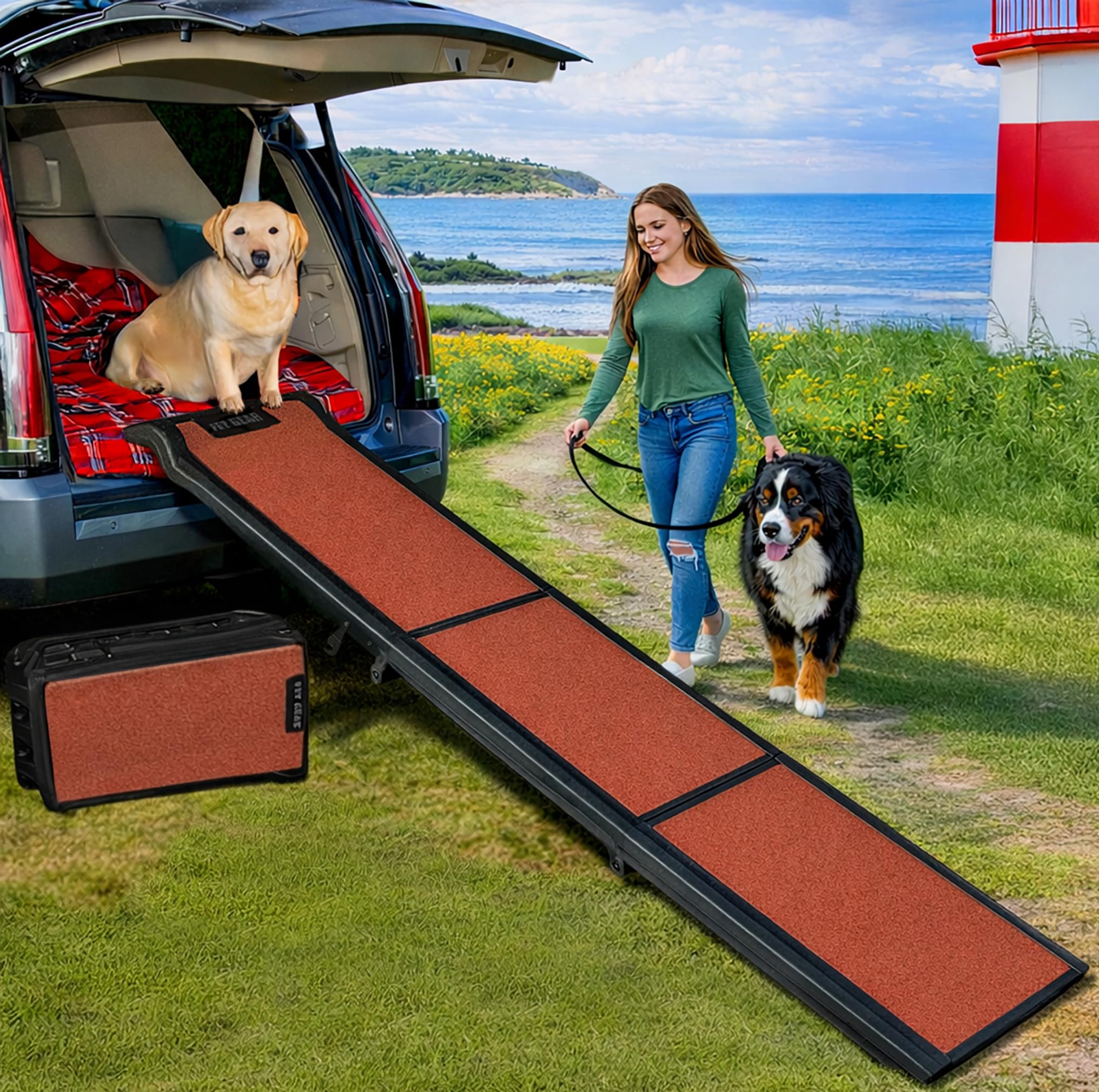 Pet Gear Travel Lite Ramps 71 L x 16 W for Dogs, Compact Easy-Fold, Lightweight and Portable, Built-in Carry Handle, Supports 15