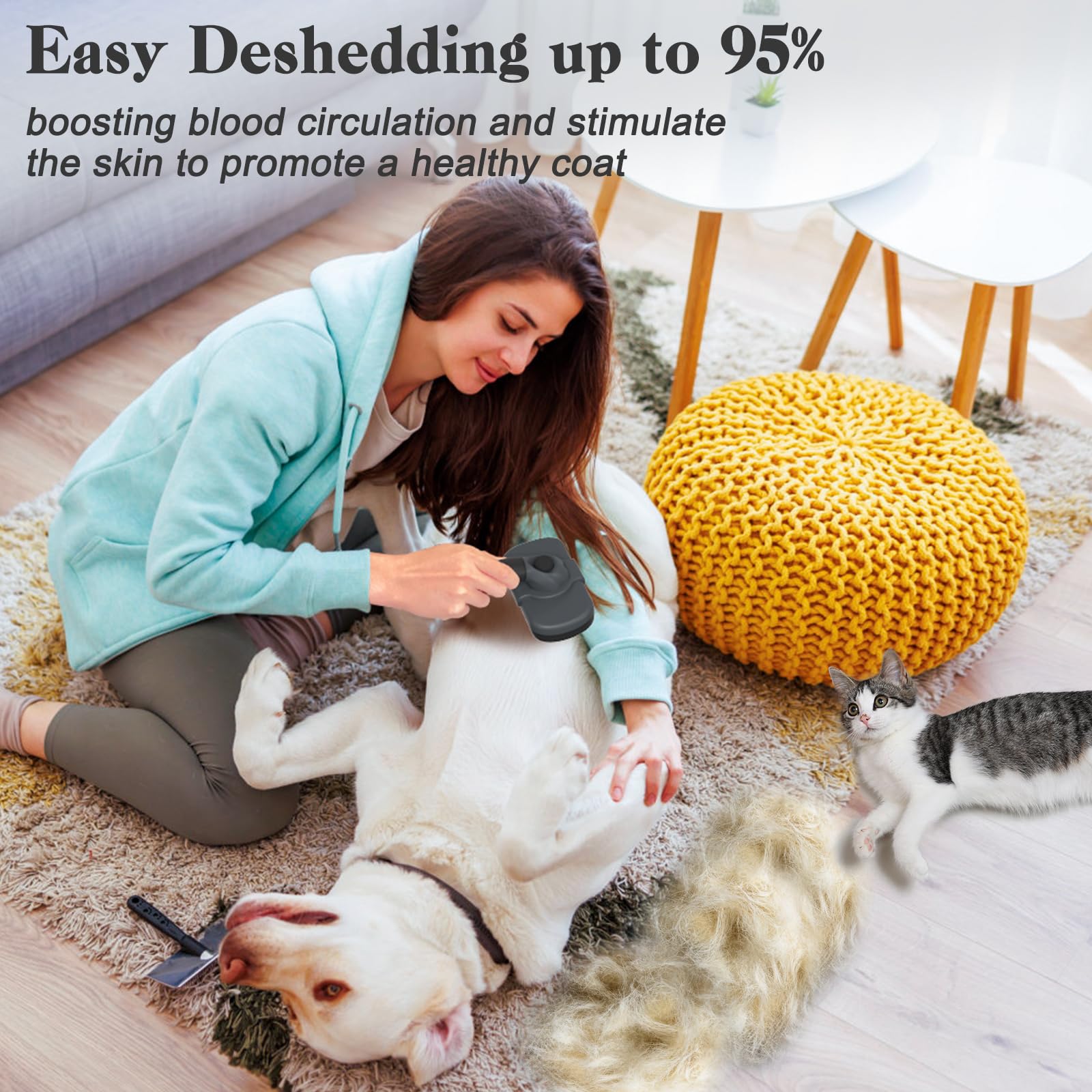 Dipoo Self-Cleaning Deshedding Brush For Dogs & Cats - Skin-Friendly Grooming Tool With Hair Brush For Long And Short Haired Pets, Grey