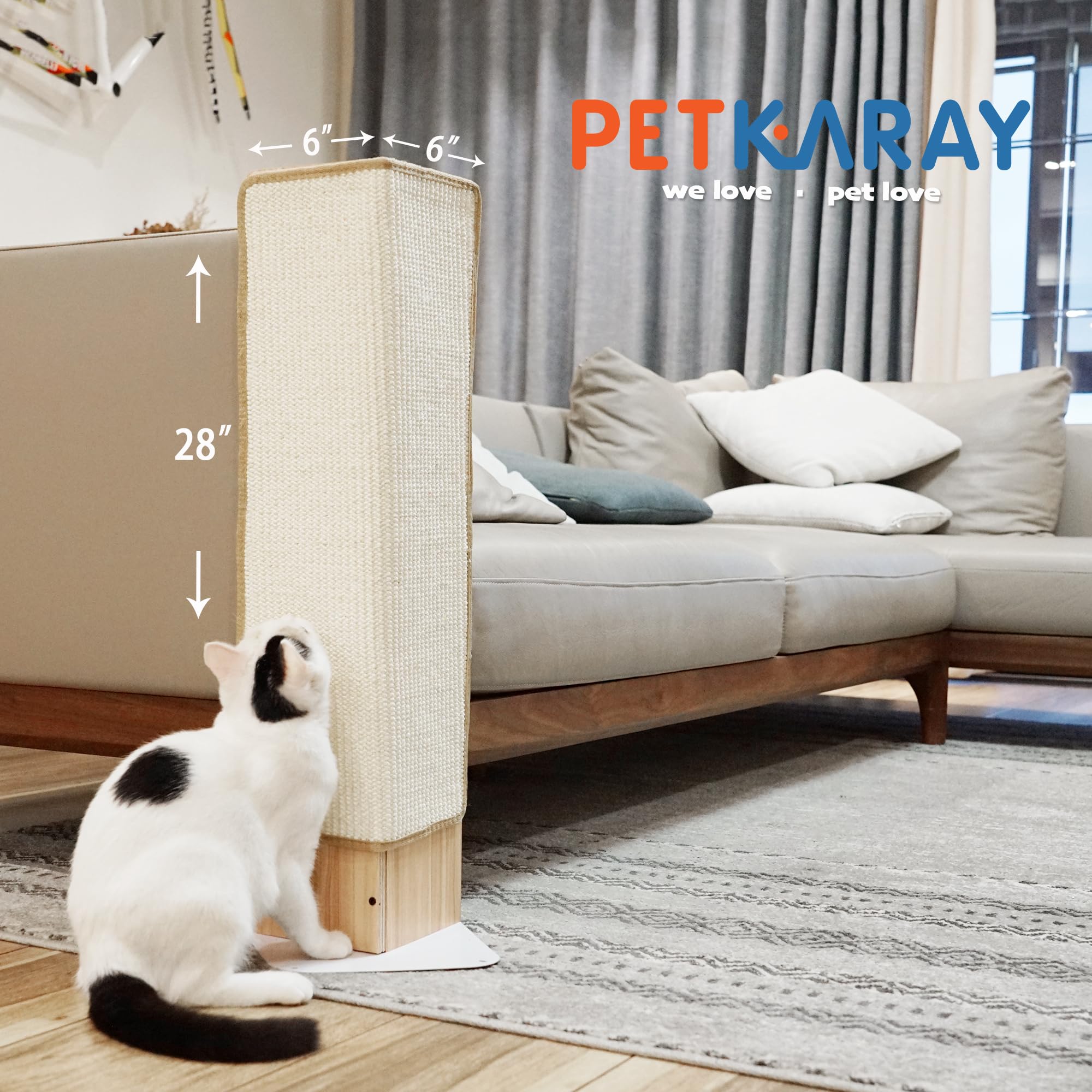 PETKARAY Couch Corner Cat Scratcher - 28" Sisal Scratching Post, Large, Reversible Base, Corner Design