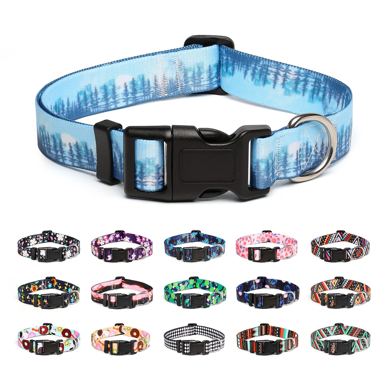 Mercano Adjustable Dog Collar - Special Design Patterns, Soft Nylon Comfortable Durable Pet Collar For Small Medium Large Dogs (M, Forest)