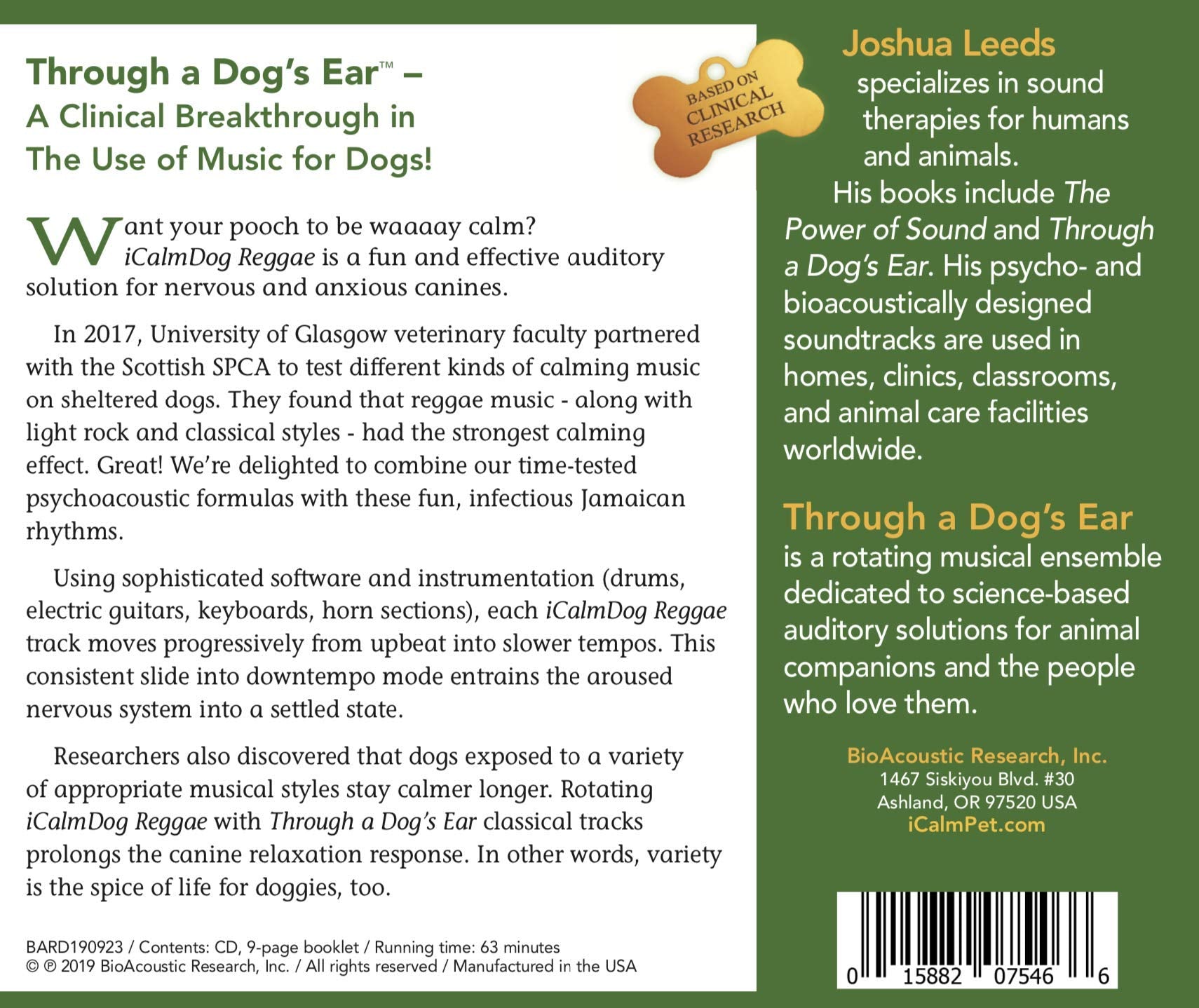 iCalmPet | Through a Dogs Ear: iCalmDog Reggae | CD | 60-min | Happy Jamaican Rhythm Solution for Canine Anxiety