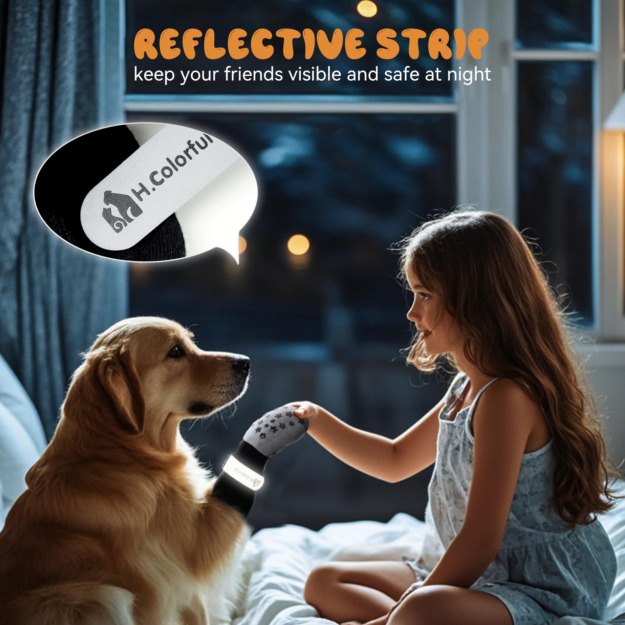 Homcolorful Anti-Slip Dog Socks For Hardwood Floors, Non-Slip Socks With Reflective Strips To Provide Paw Protection, Reflective