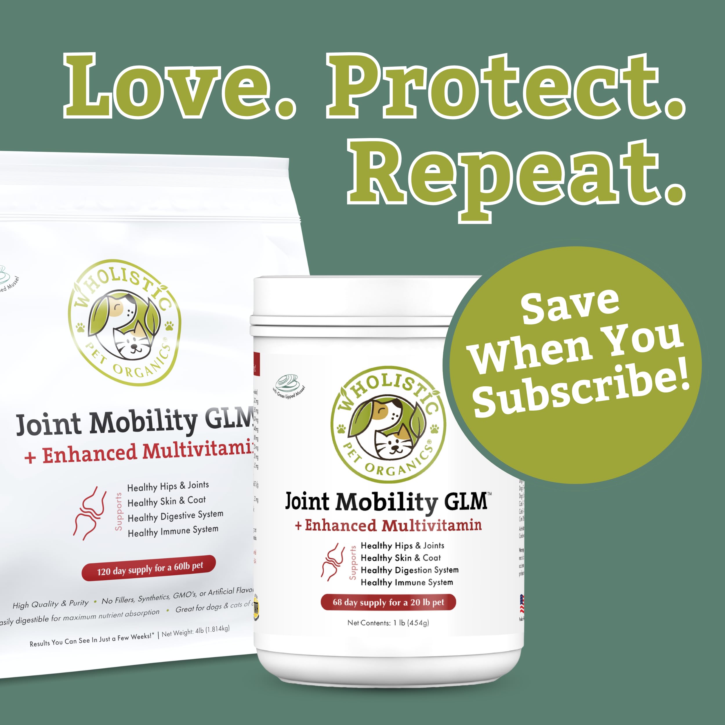 Wholistic Pet Organics Joint Mobility GLM - 1 Lb - Hip and Joint Supplement for Dogs - Glucosamine for Dogs - Chondroitin Supple