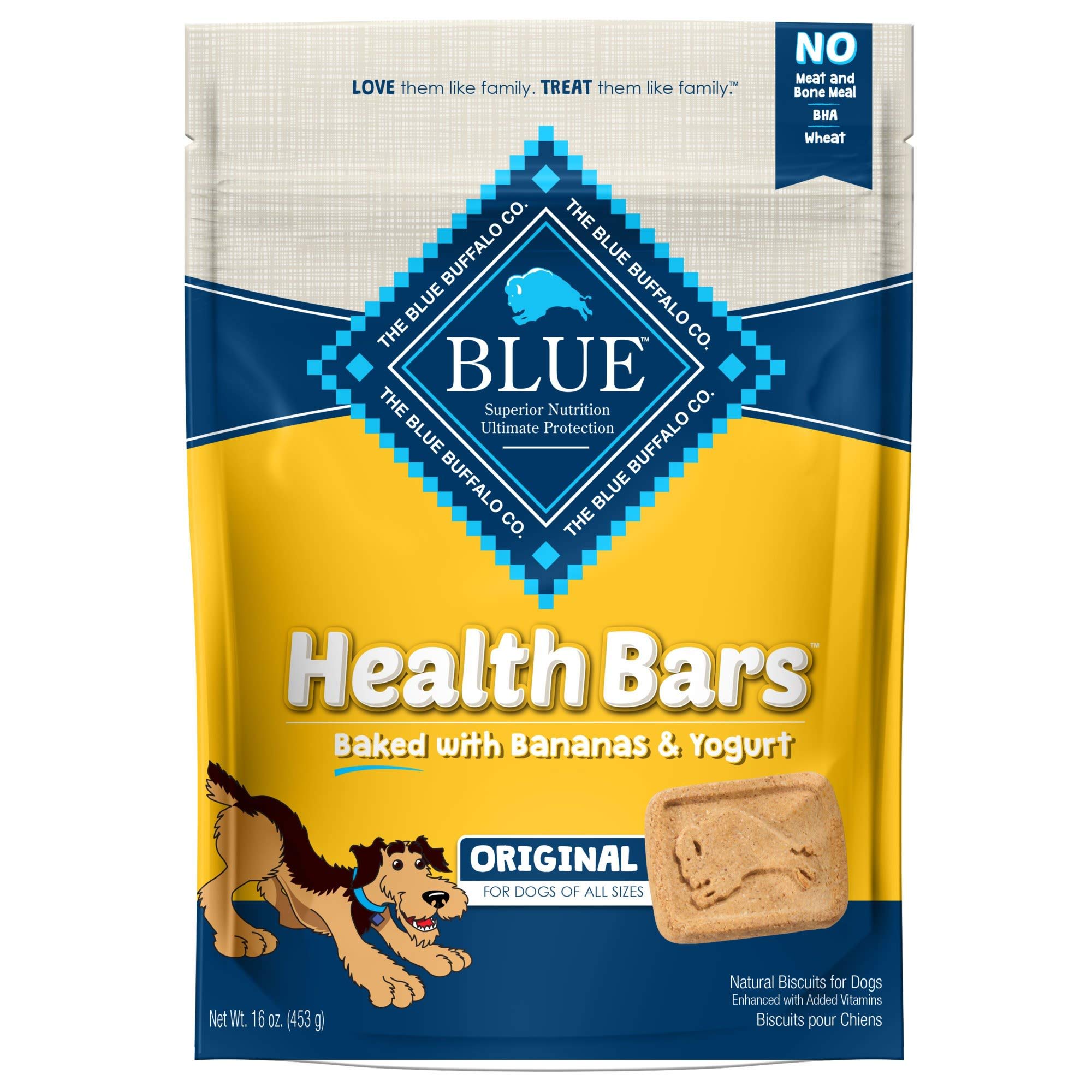 Blue Buffalo Health Bars Natural Crunchy Dog Treats Biscuits, Banana & Yogurt 16-oz Bag