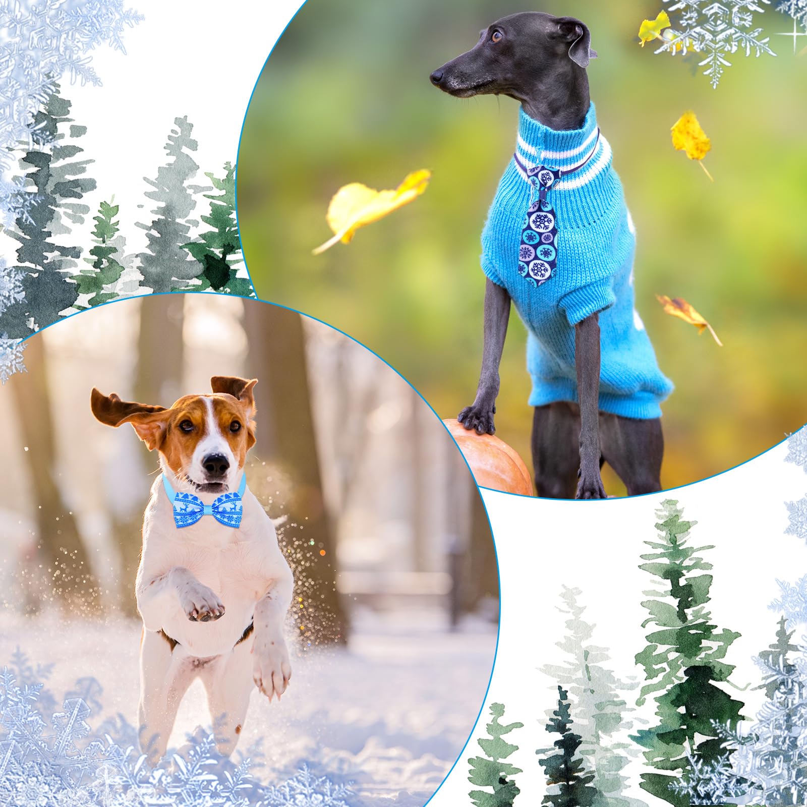 Eccliy 120 Pcs Winter Dog Bow Ties Collars Bulk Snowflake Dog Neckties Adjustable Pet Hair Accessories Cute Cat Basic Bow Tie Wi