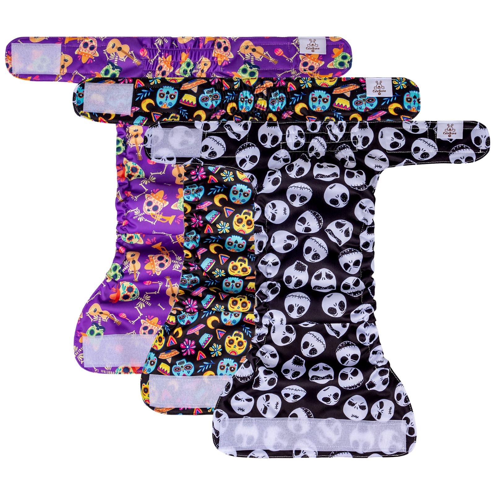 Cutebone Washable Halloween Dog Diapers Female No Tail Hole 3 Pack Reusable Doggie Period Training Pants For Docked-Tail Frenchi