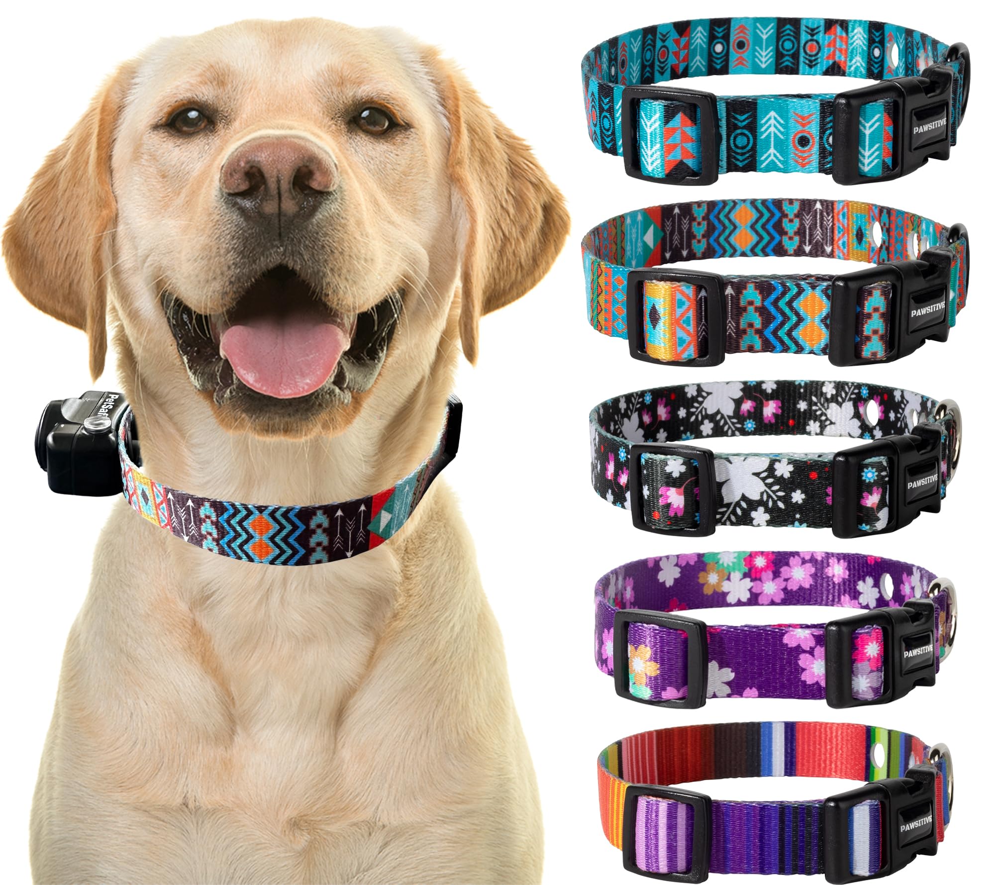 E Collar Replacement Strap - Shock, Fence & Invisible Fence Compatible, Fits Most PetSafe Collars (Large, Black Flower)