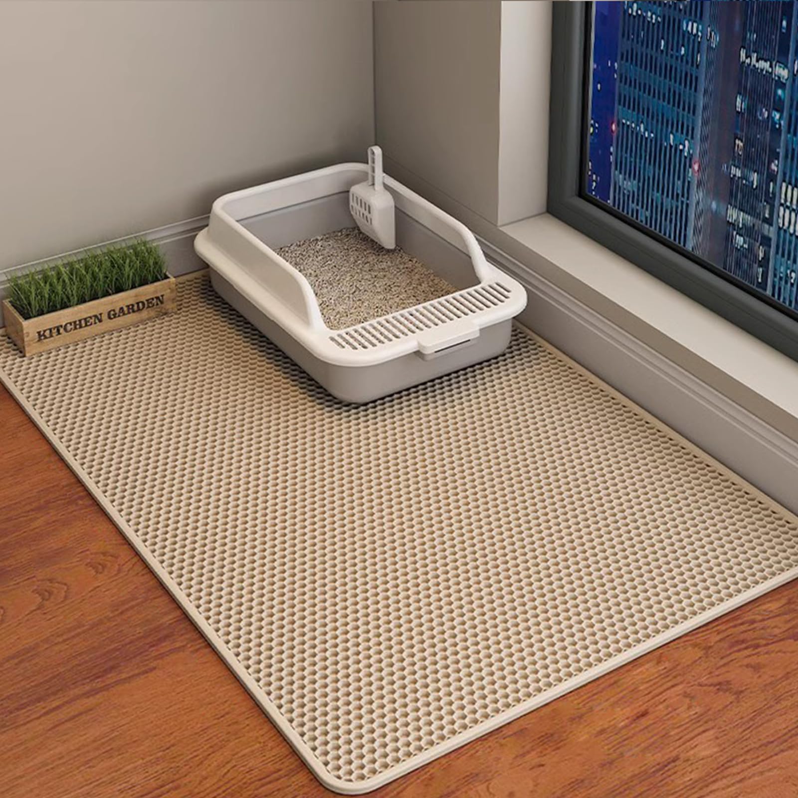 Cat Litter Mat - Trapping Honeycomb Double Layer 46X26/35X24/30X22/24X16/20X16/18X12 Inch Extra Large Box Mat, Washable Waterpro