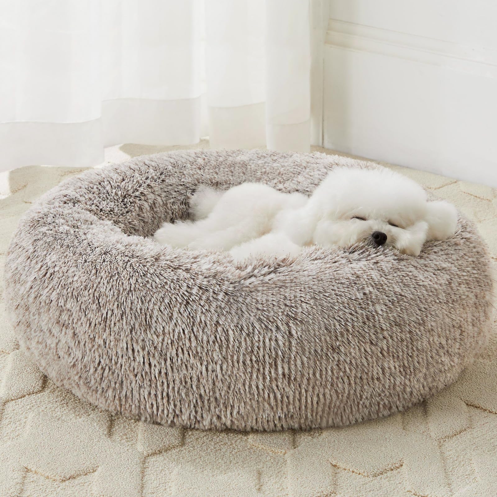 Wnpethome Calming Dog Bed & Cat Bed, Anti-Anxiety Donut Small Dog Bed, Fluffy Faux Fur Cats Cushion Puppy Bed For Small Pets And