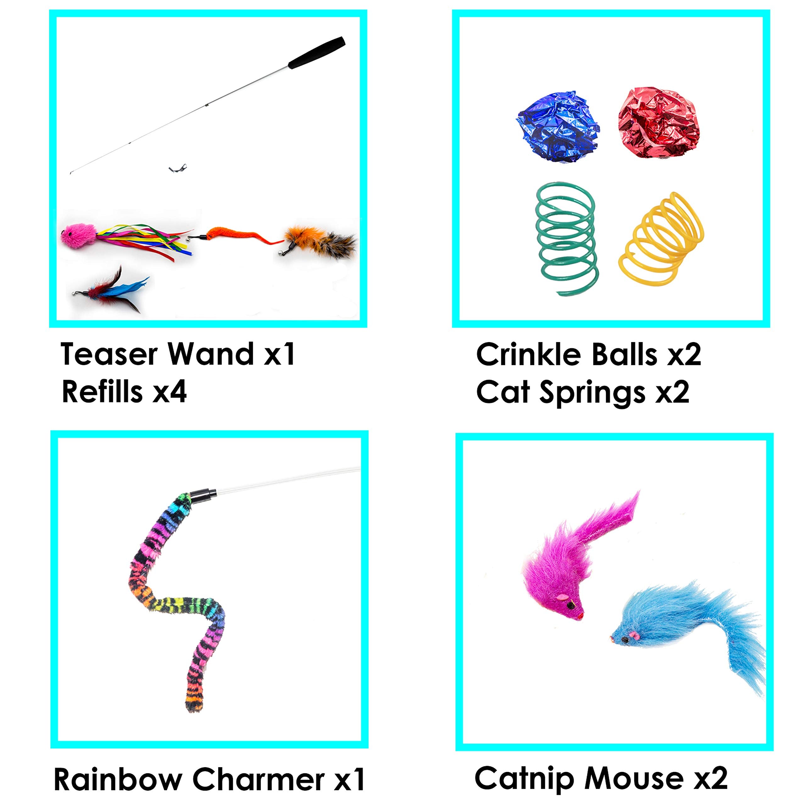 Sillypet Youngever 12 Pieces Cat Toys Teasing Feather Toy, Retractable Wand With Assorted Teaser Refills, Interactive Feather Teaser Wand Toy Bell Kitten Cat Having Fun Exerciser Playing