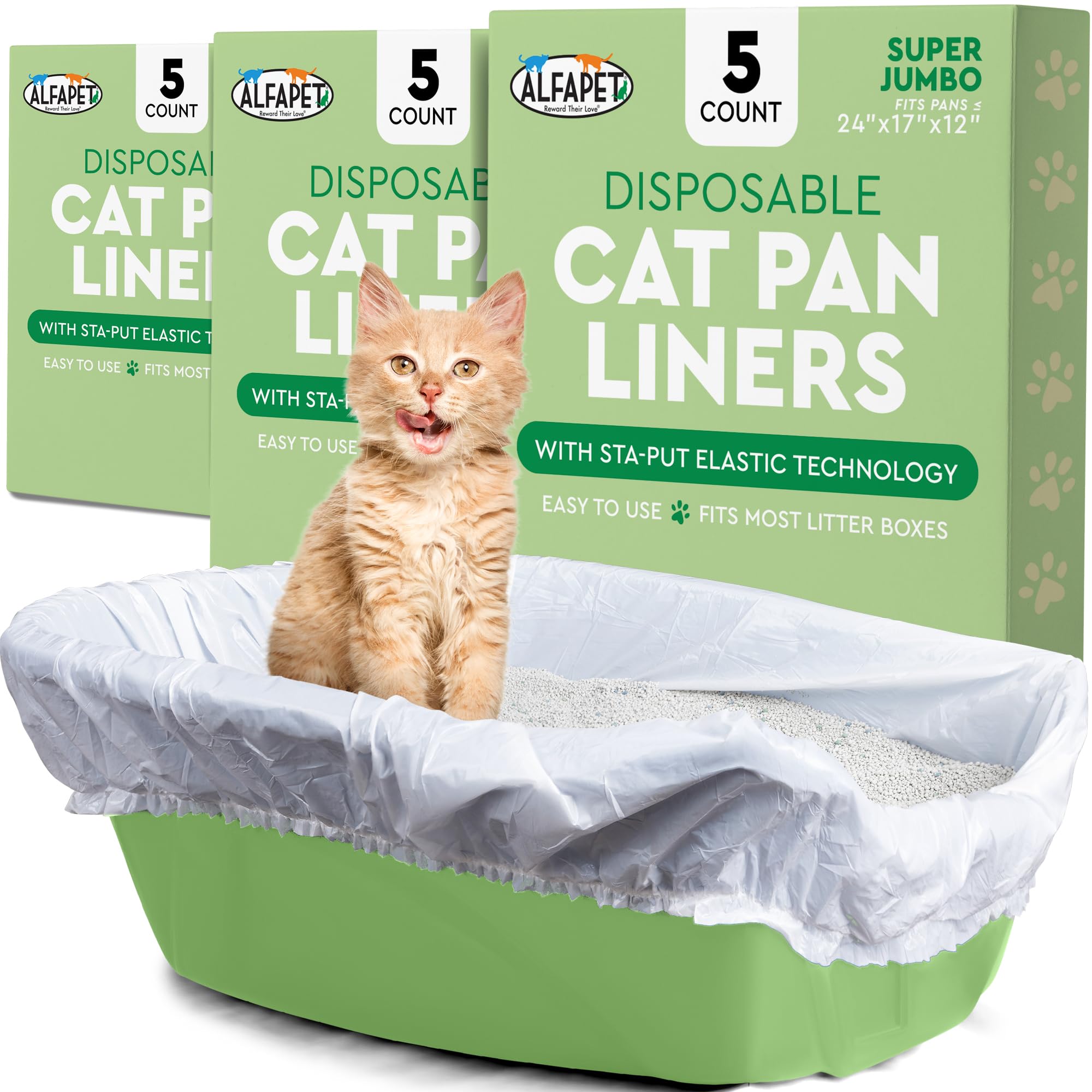 Alfapet Elastic Cat Litter Box Liners - Super Jumbo 15Count - Tear-Resistant Cat Litter Bags, Waterproof Kitty Litter Liners - F