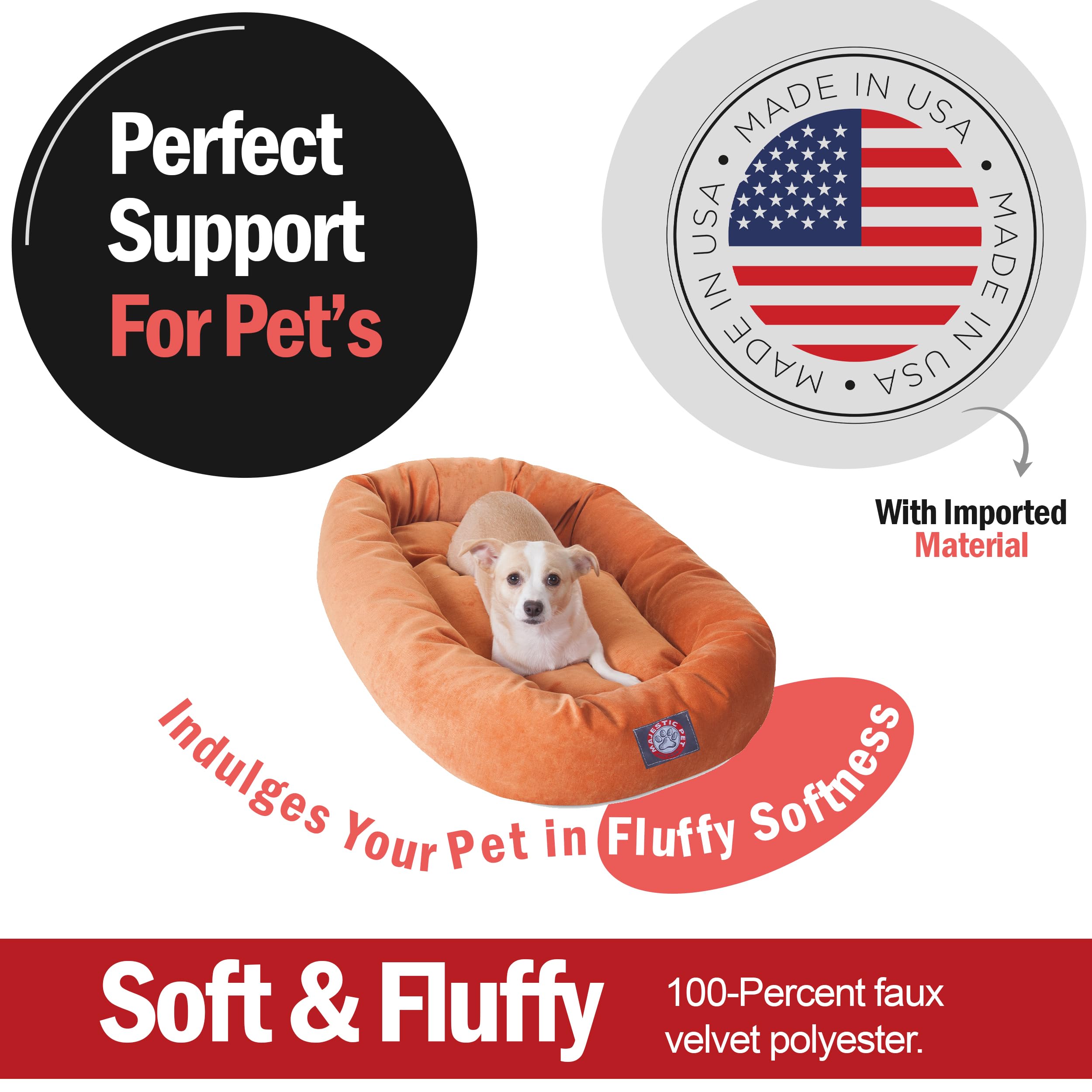 Majestic Pet 32 Inch Micro Velvet Calming Dog Bed Washable - Cozy Soft Round Dog Bed With Spine For Head Support - Fluffy Donut