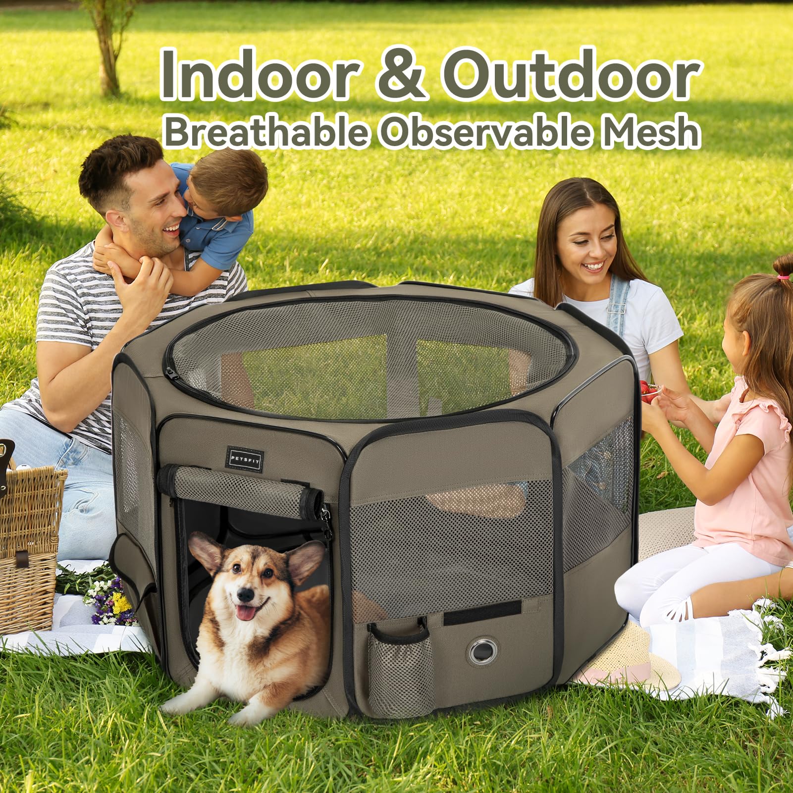 Petsfit Dog Playpen, 36'' Dia Sturdy Foldable Puppy Playpen For Dogs Cats Indoor/Outdoor, Portable Pet Playpen With Carring Case
