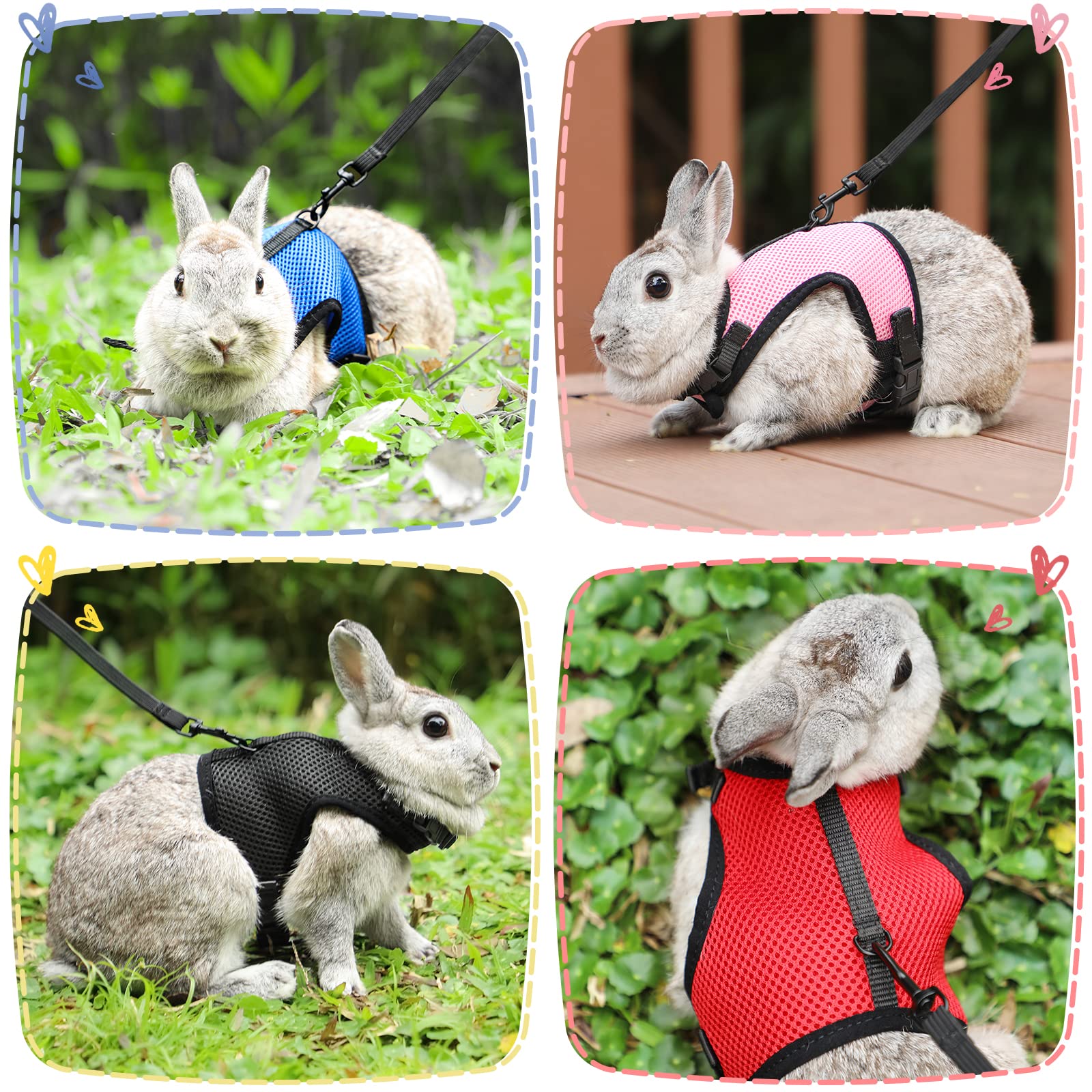 PETTOM Bunny Rabbit Harness with Stretchy Leash Cute Adjustable Buckle Breathable Mesh Vest Harness and Leash Set for Kitten Sma