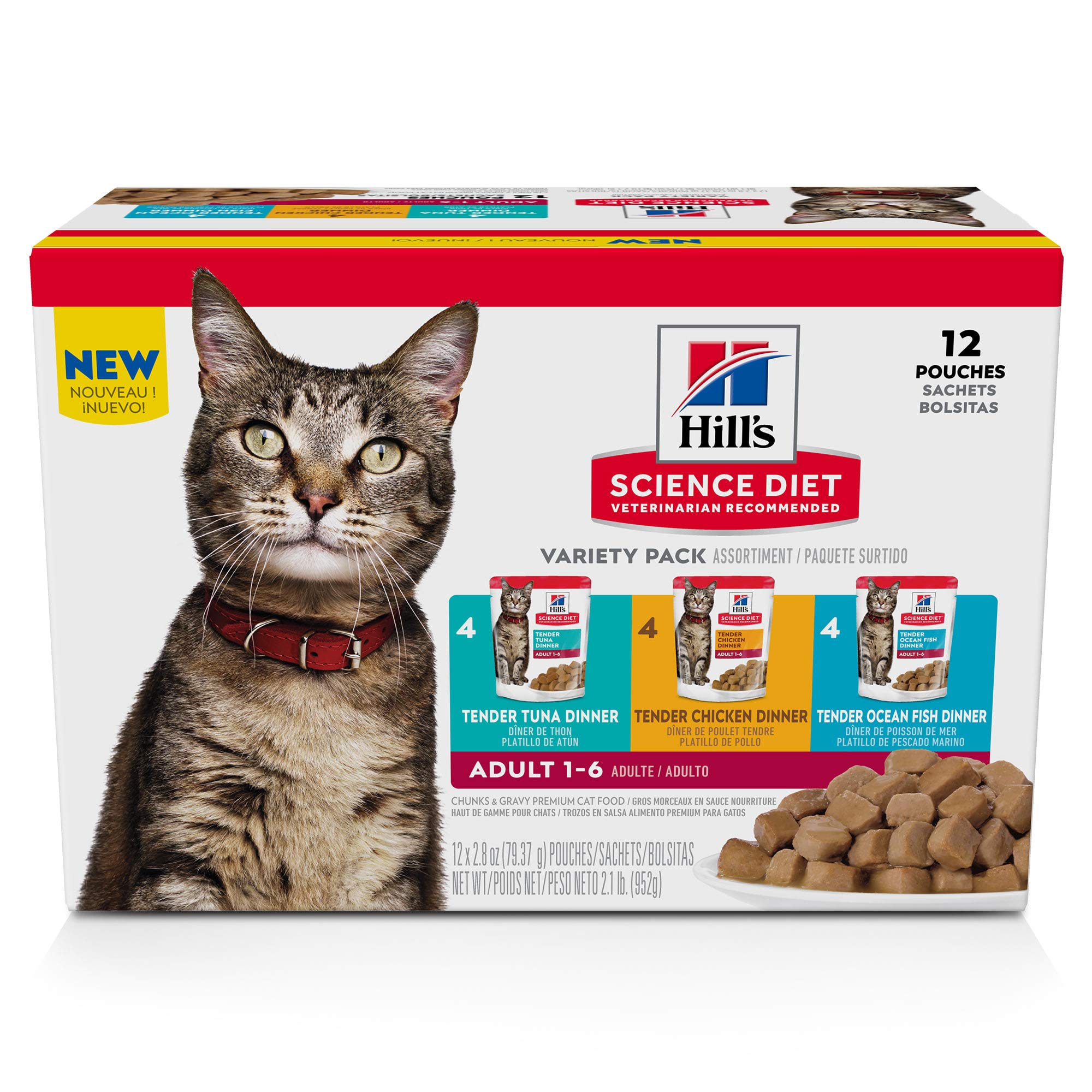 Hills Science Diet Adult 1-6, Adult 1-6 Premium Nutrition, Wet Cat Food, Variety Case: Tuna, Chicken, Ocean Fish Stew, 2.8 oz P