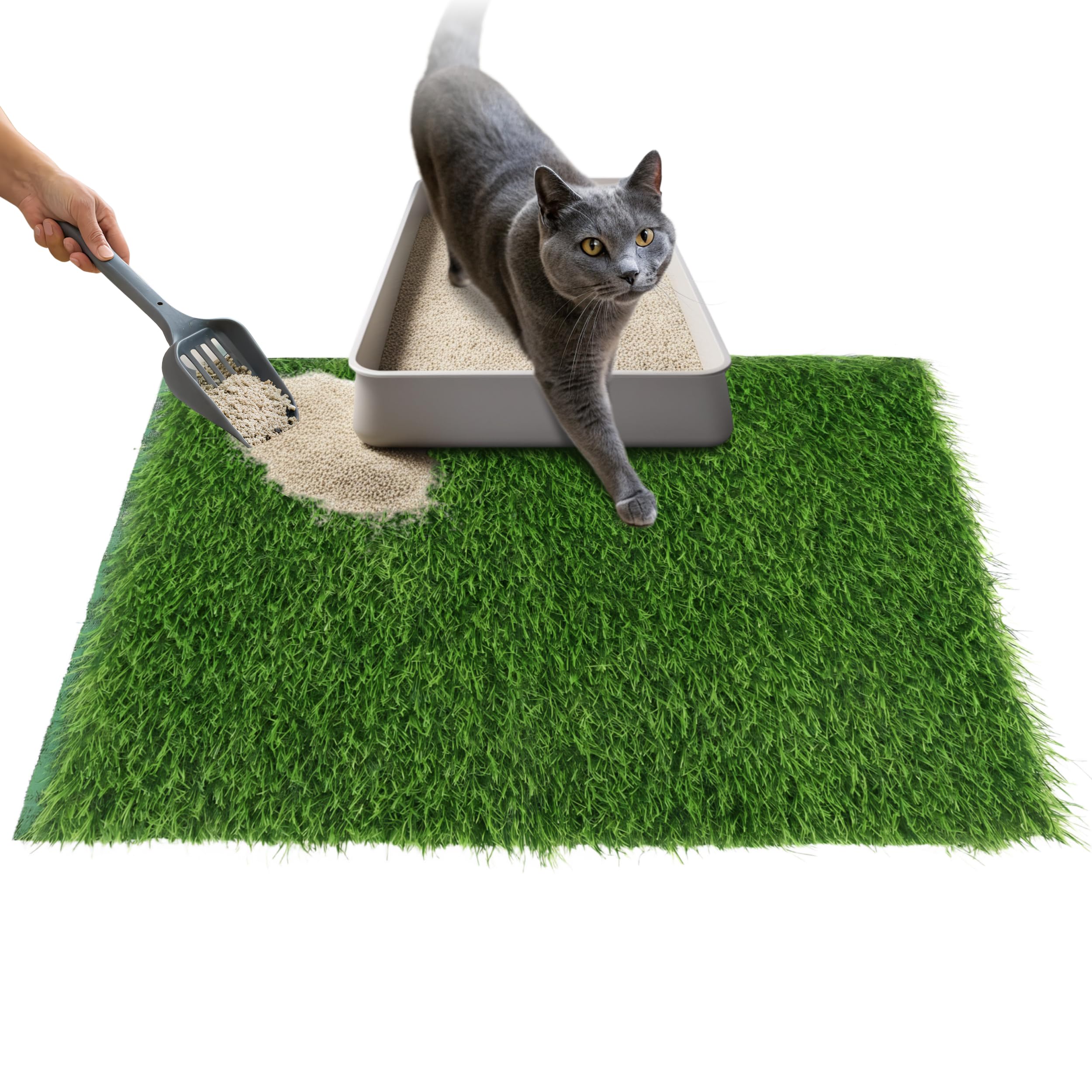 Skywin Silicone Cat Grass Mat For Litter Box 24 X 17.5 Inches, Grass-Textured Lightweight, Easy-To-Clean Floor Mat For Indoor Ca