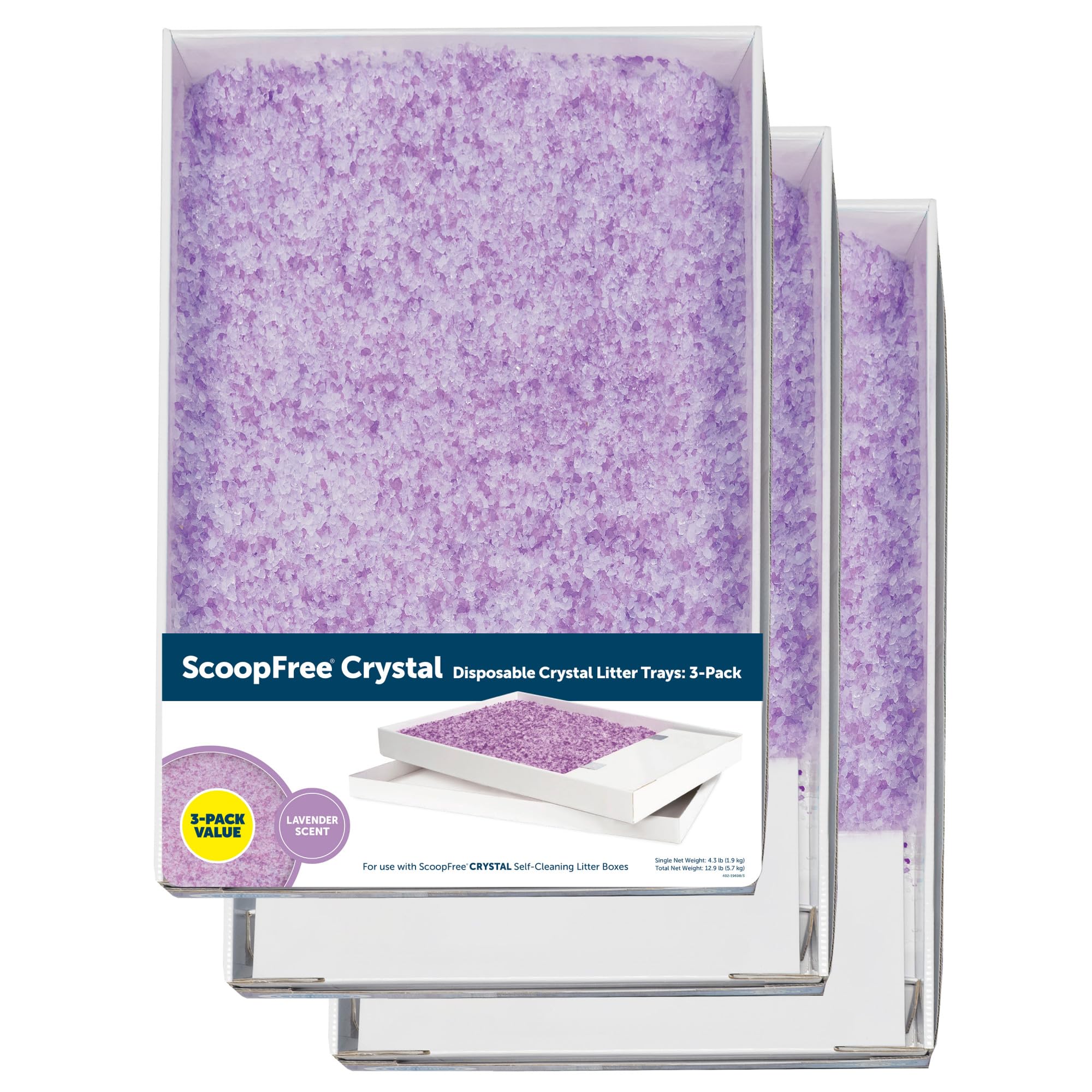 Petsafe Scoopfree Crystal Litter Tray Refills - Lavender Scent, 3-Pack - Disposable Tray - Includes Leak Protection & Low Tracking Litter - Absorbs Odors On Contact