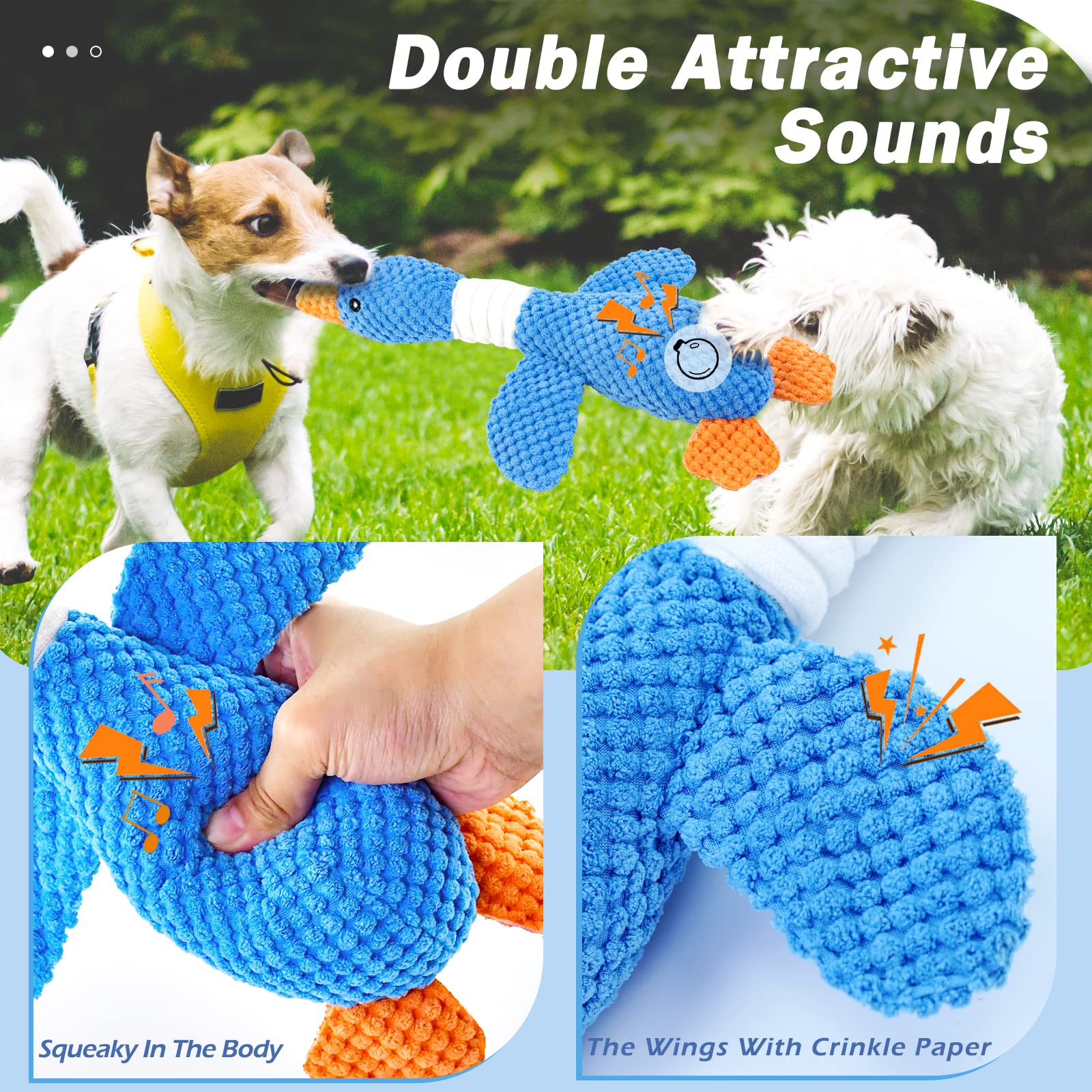 Vitscan Upgraded Goose Indestructible Dog Toys For Aggressive Chewers Small Medium Large Breed, Crinkle Squeaky Dog Toys Plush Dog Toy Puppy Chew Toys For Teething, Duck Interactive Dog Puppy Toys