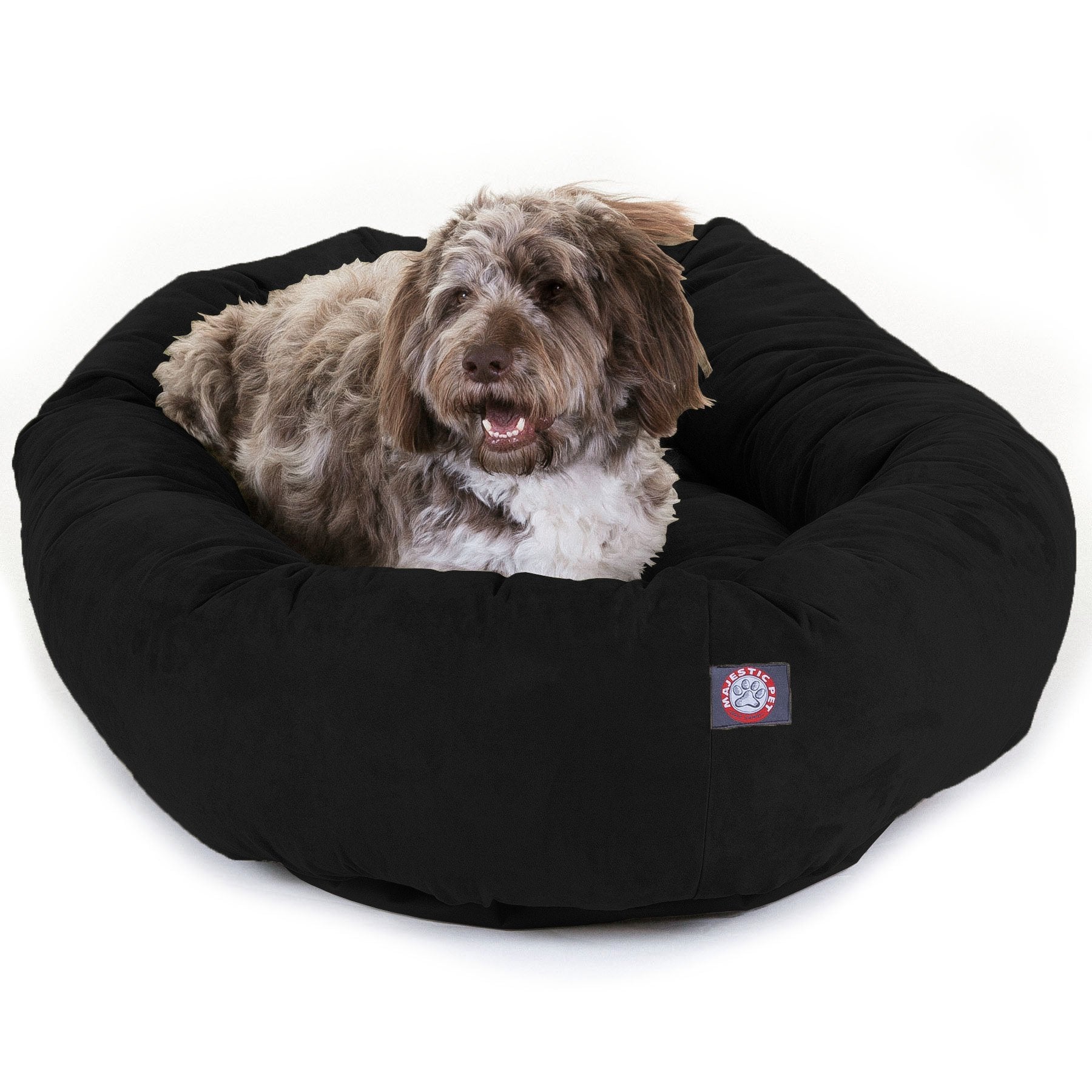 52' Black Suede Bagel Dog Bolster Bed By Majestic Pet Products